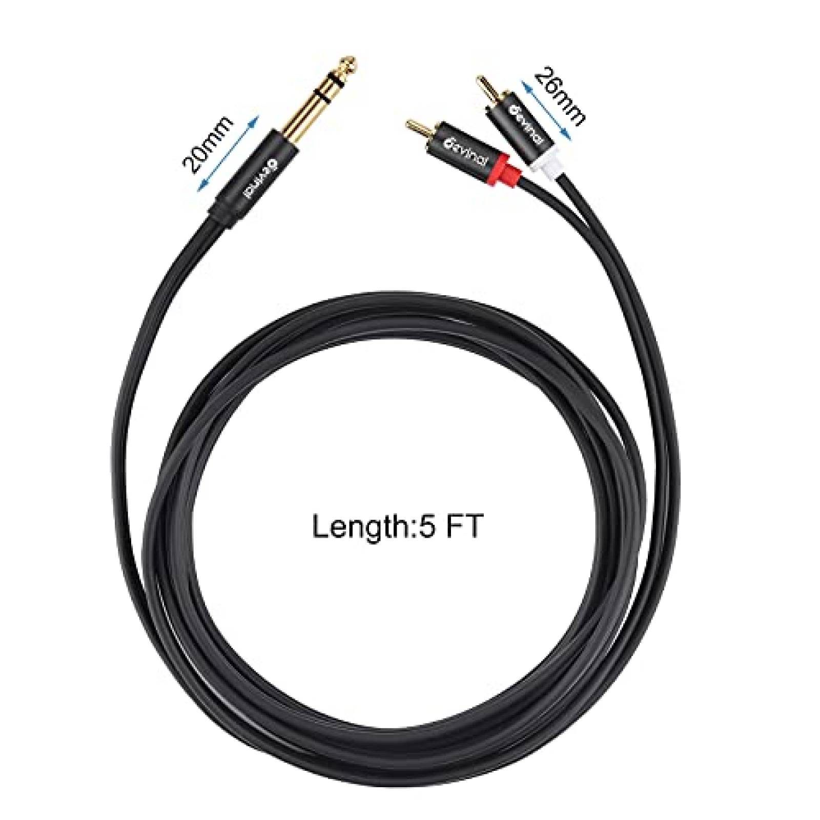 Cable Adaptador Devinal Macho 1/4" a Macho Doble RCA -Negro