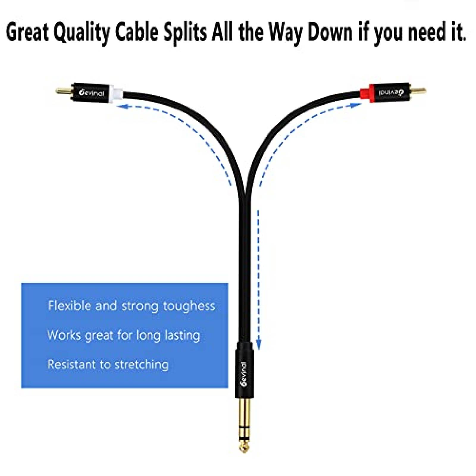 Cable Adaptador Devinal Macho 1/4" a Macho Doble RCA -Negro