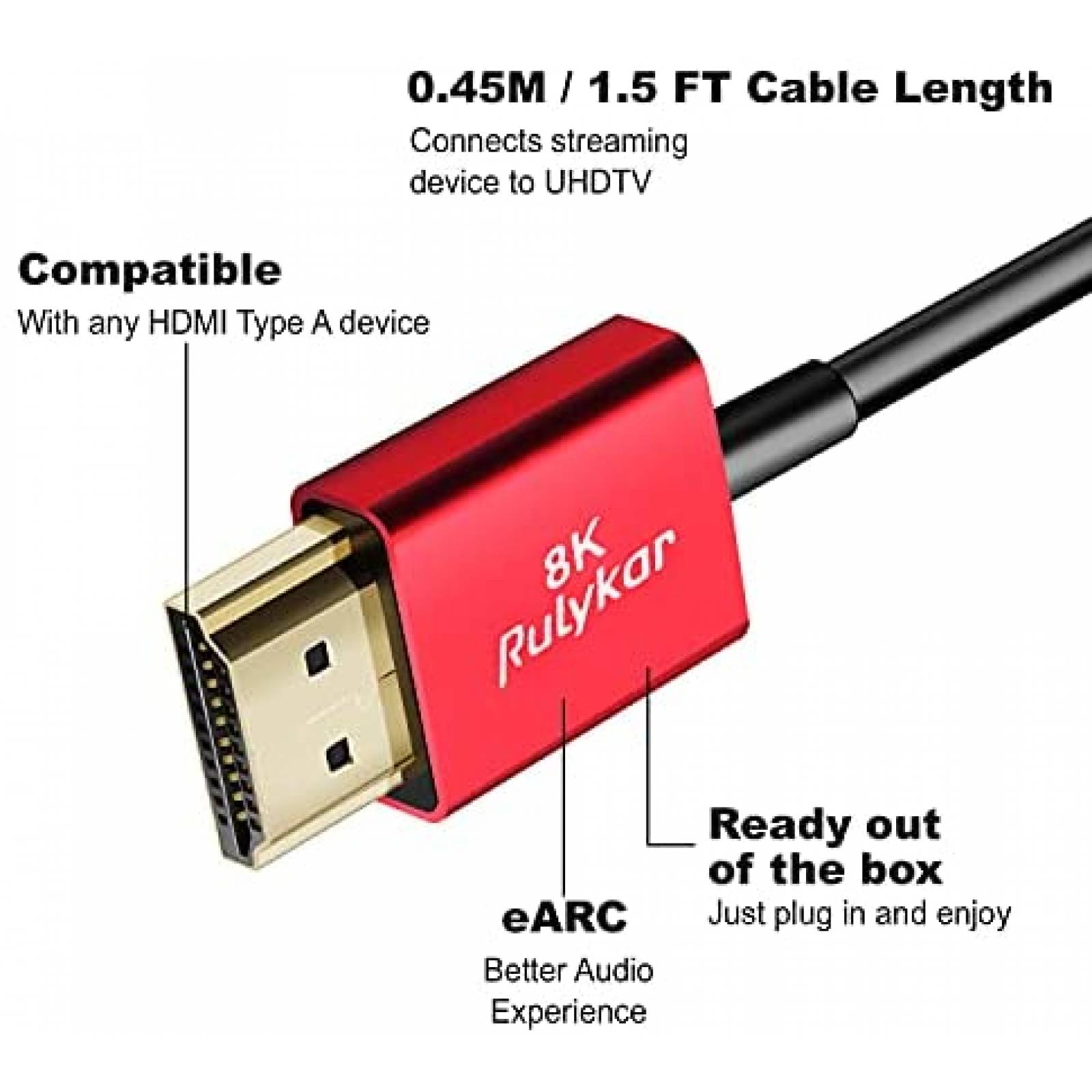 Cable Rulykar HDMI 2.1 8K 60 Hz 48Gbps 3 FT -Negro
