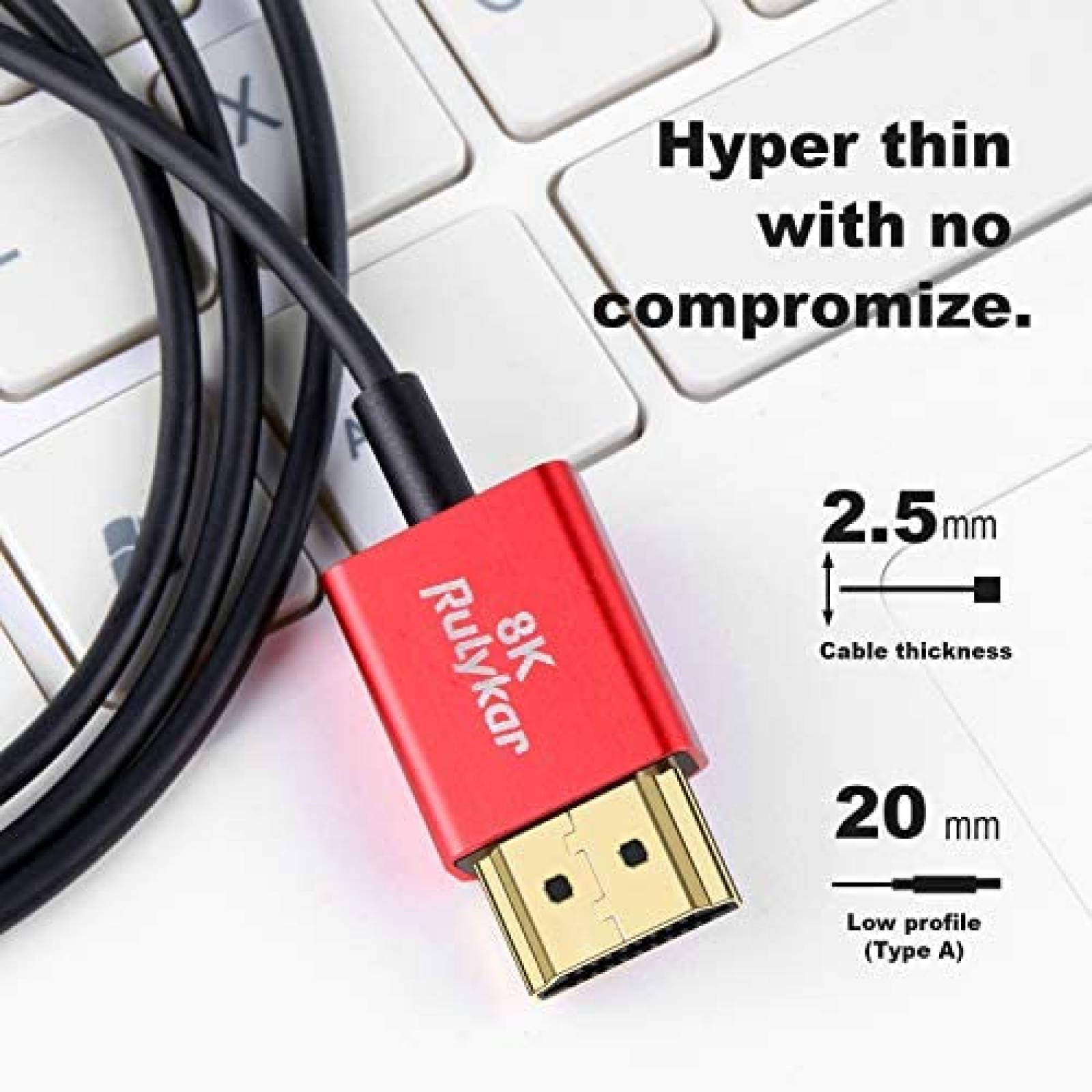 Cable Rulykar HDMI 2.1 8K 60 Hz 48Gbps 3 FT -Negro