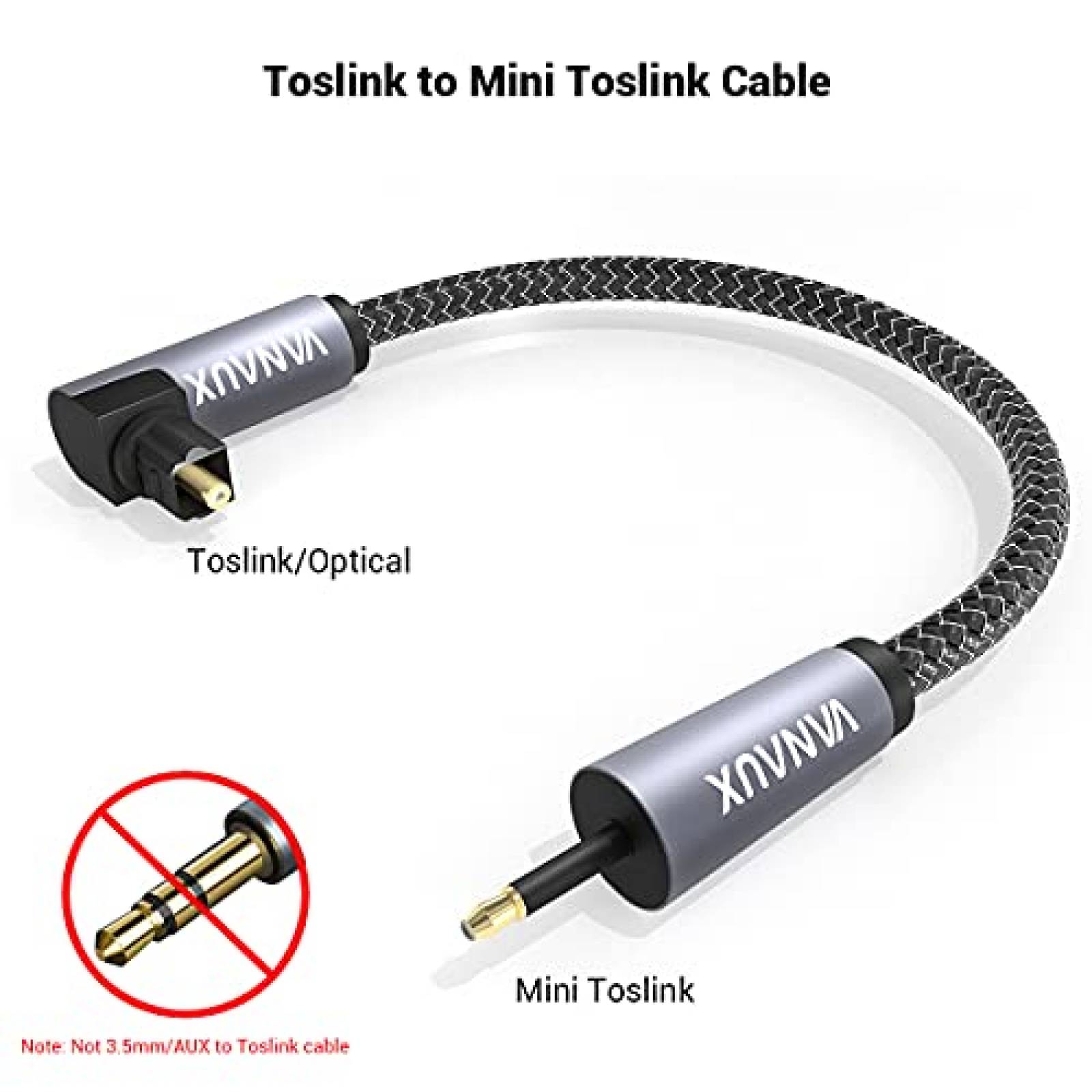 Cable VANAUX Toslink a Mini Toslink de 90 6.5ft -Negro