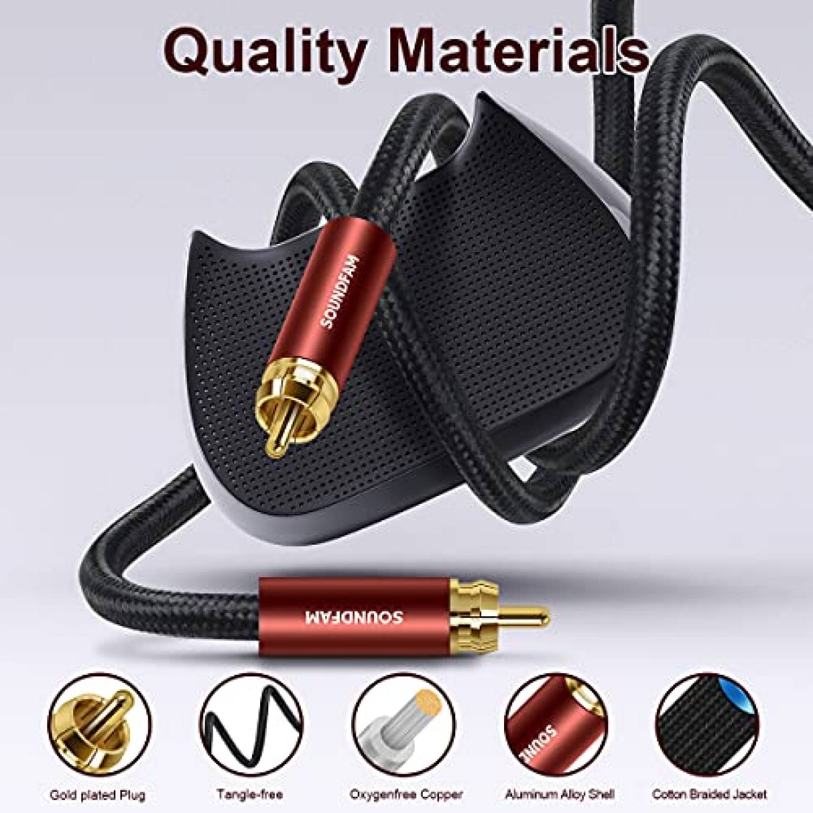 Cable RCA para subwoofer SOUNDFAM 26ft macho a macho -Rojo