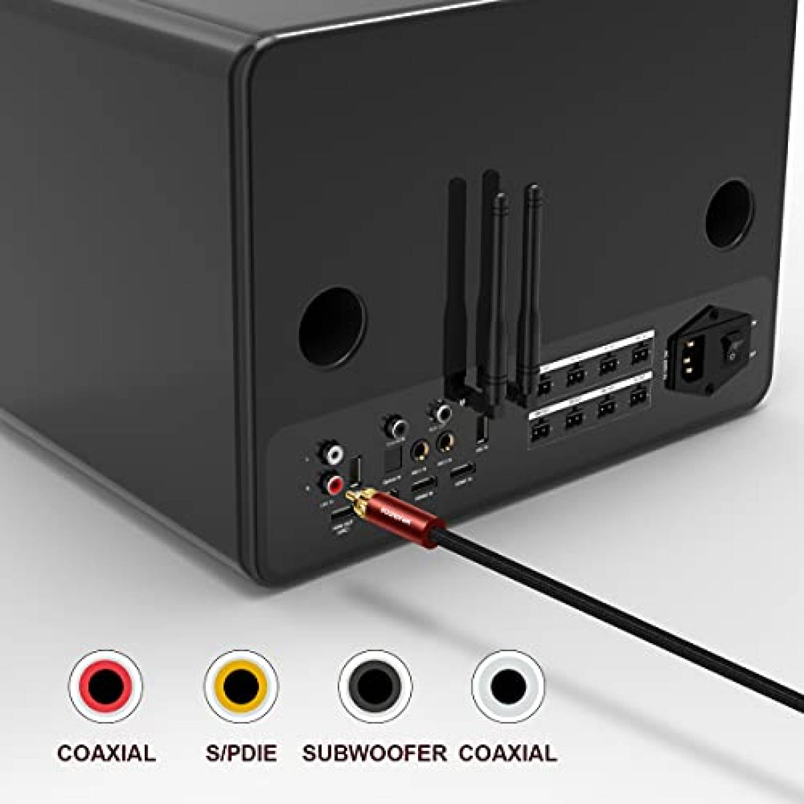 Cable RCA para subwoofer SOUNDFAM 26ft macho a macho -Rojo