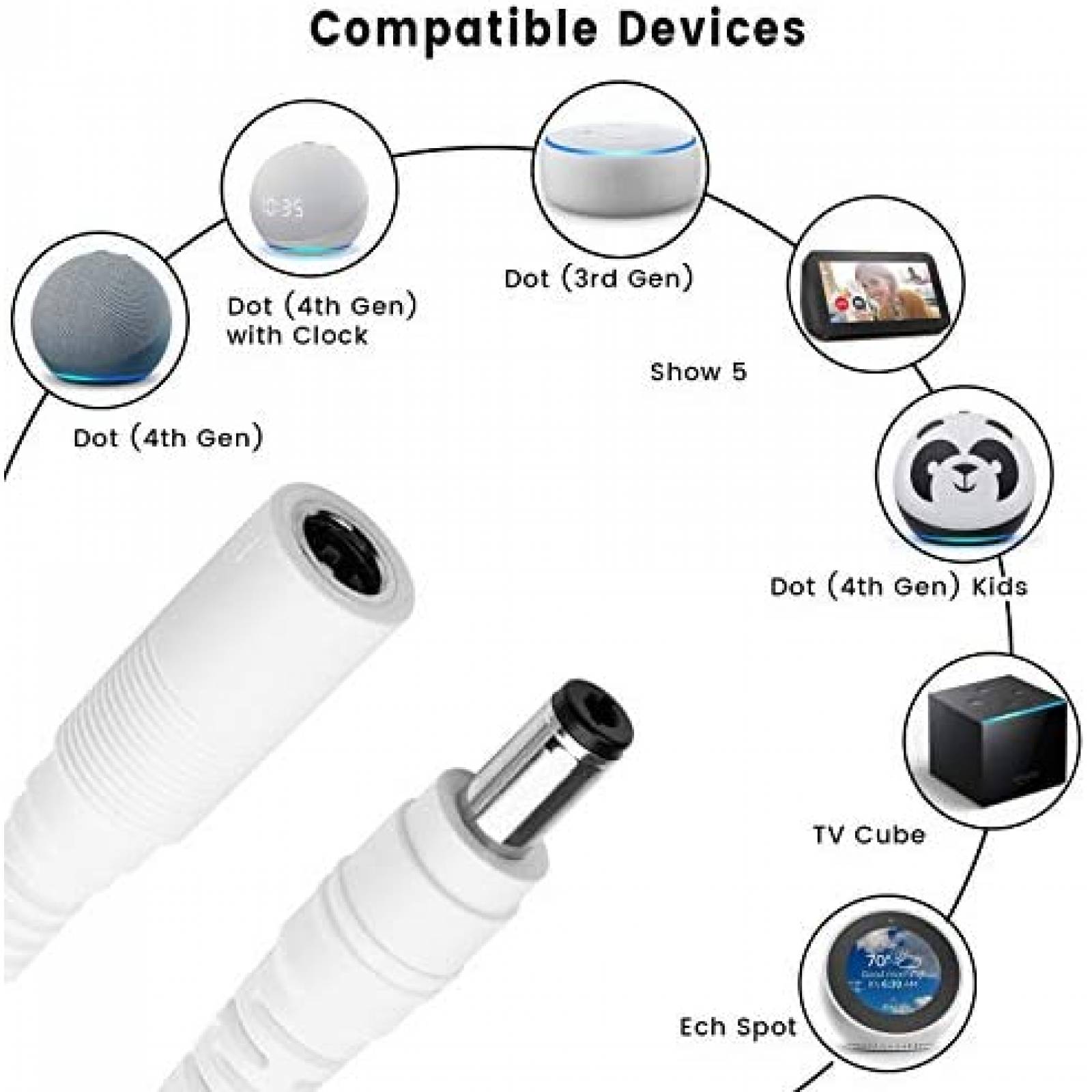 Cable energia Alexa macho a hembra LOL PARTY 16ft -Blanco