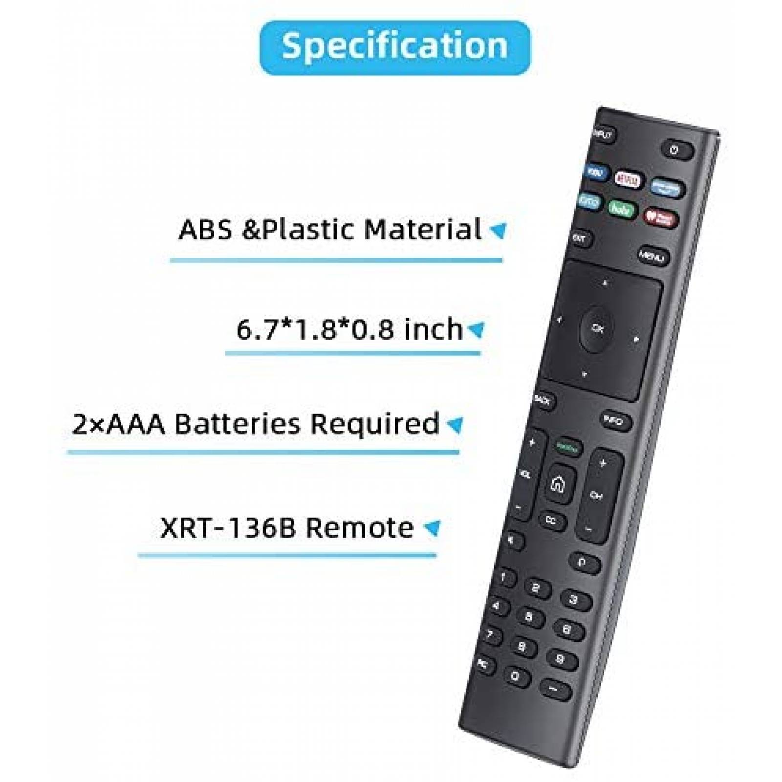 Control Remoto UNOCAR XRT-136 para Vizio Smart TV -Negro