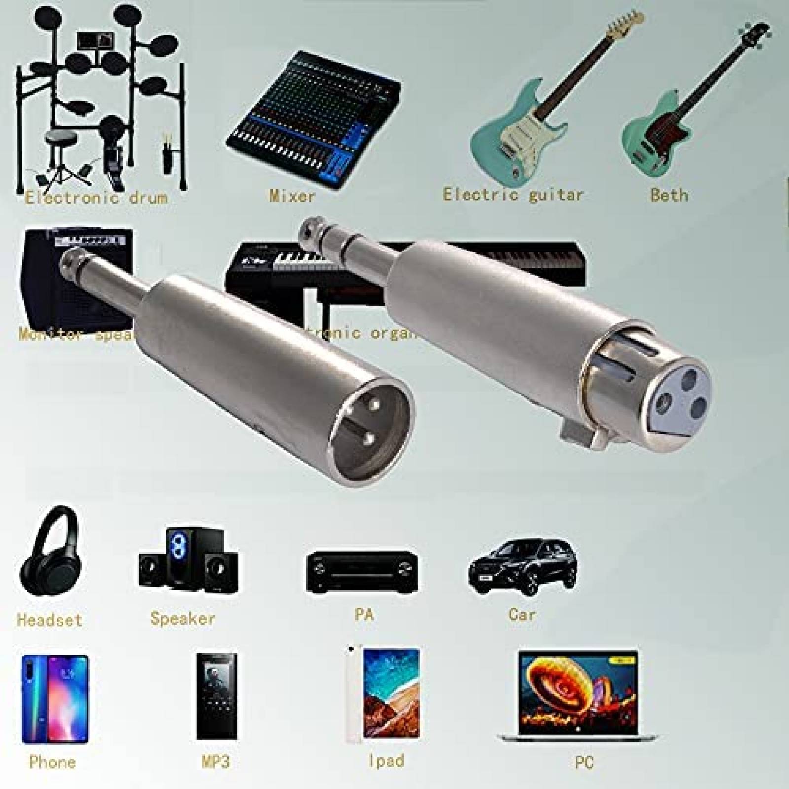 Adaptador WLGQ 6.35mm 1/4 TRS Macho a XLR Macho -Gris