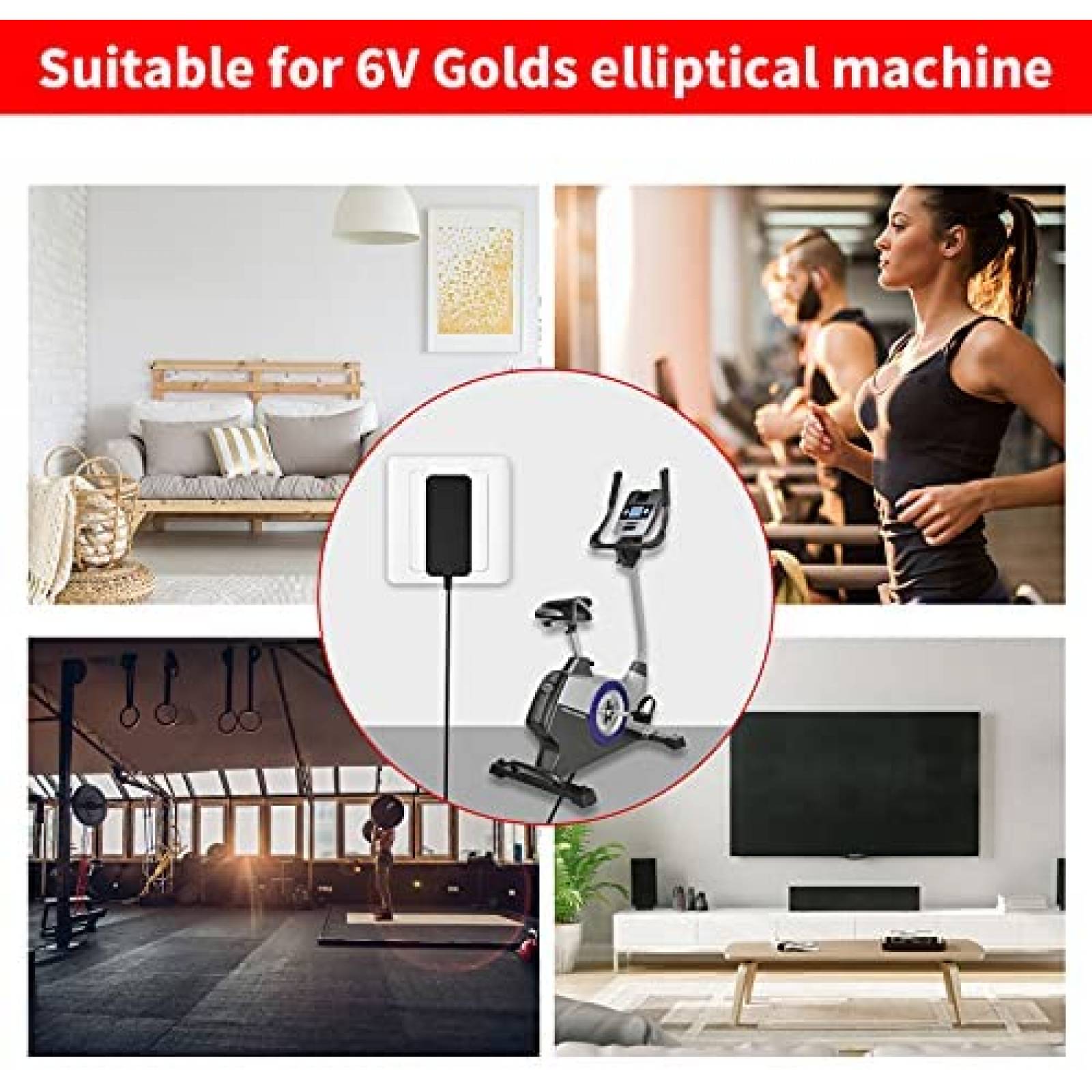 Cargador MEROM 6 V Compatible Con Golds Gym Power Spin-Negro