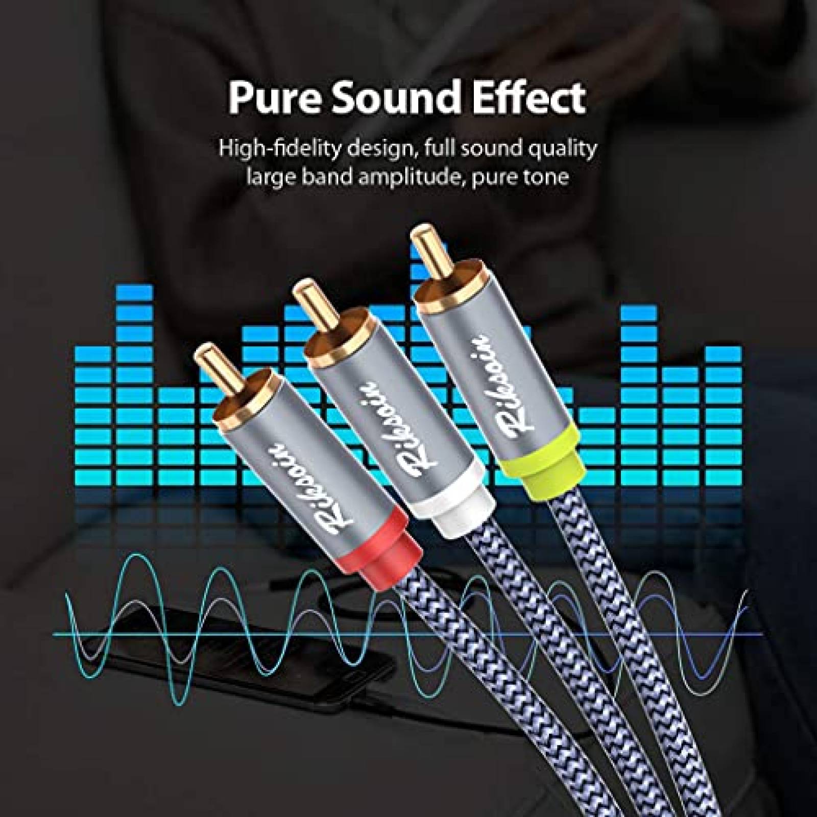 Cable Riksoin Audio y Video 3 Macho a 3 Macho RCA -Gris