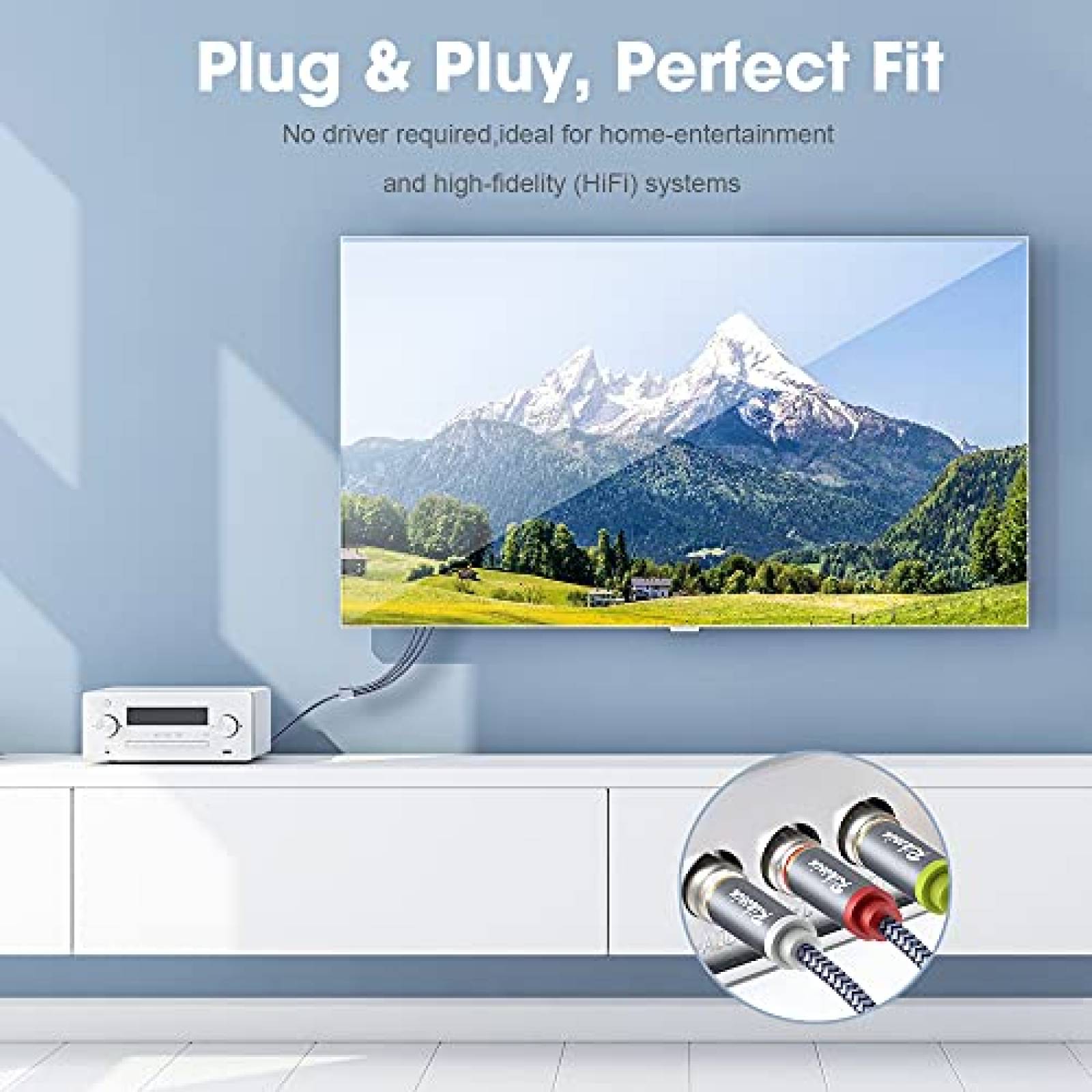 Cable Riksoin Audio y Video 3 Macho a 3 Macho RCA -Gris