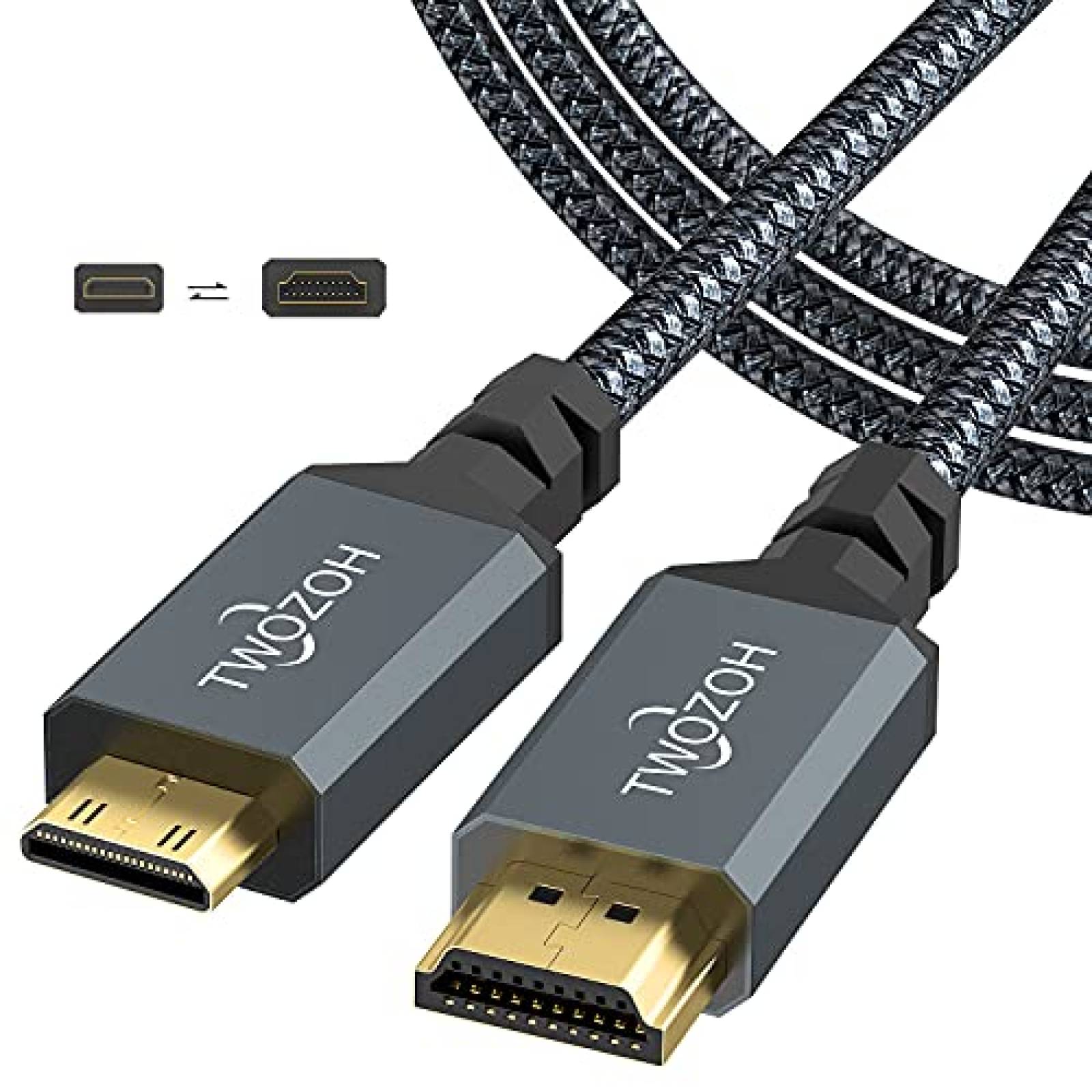 Cable Twozoh Mini HDMI a HDMI 15 ft Alta Velocidad -Gris
