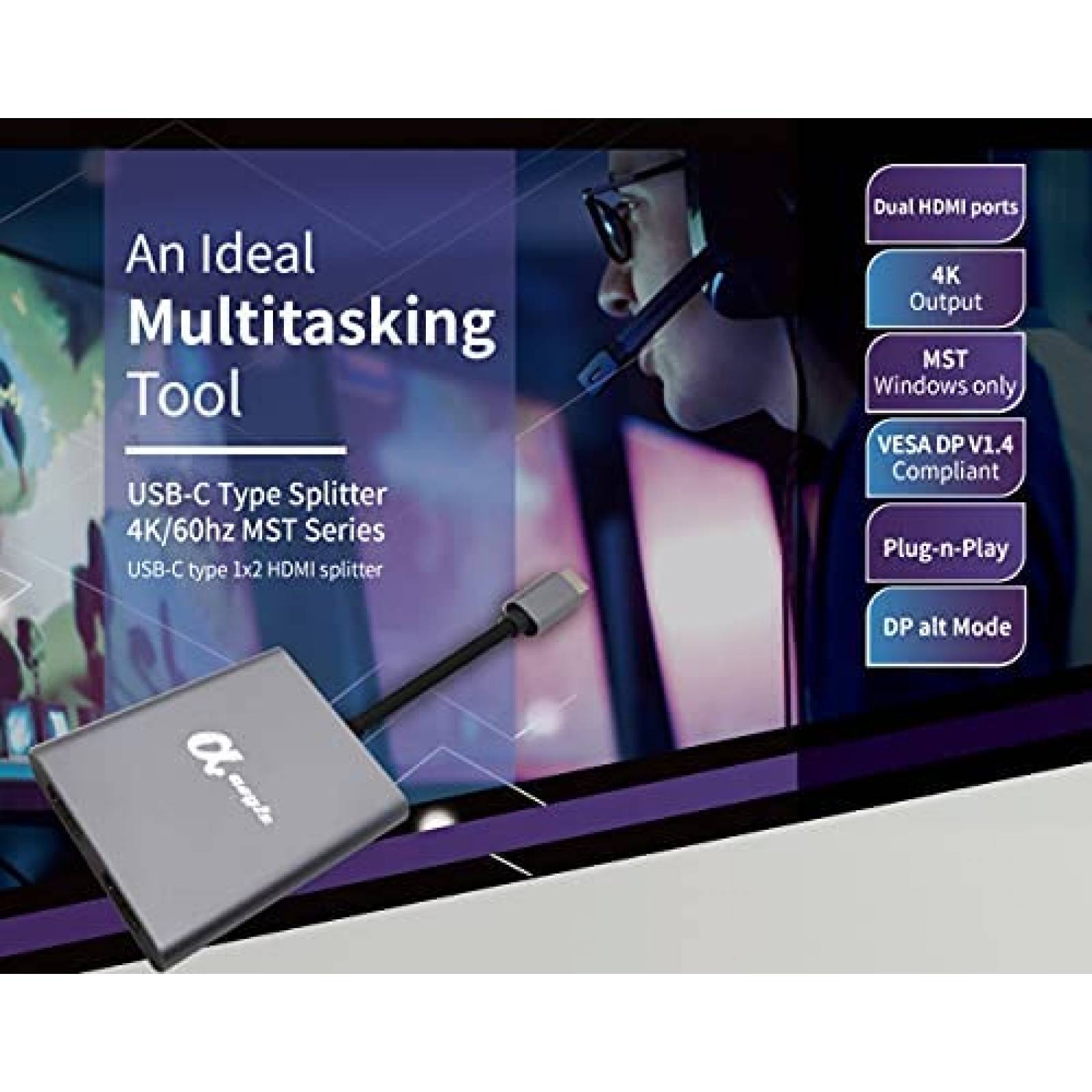 Multi Video aegis SPP-USBC-1000 USB-C a 2 puertos HDMI 2.0