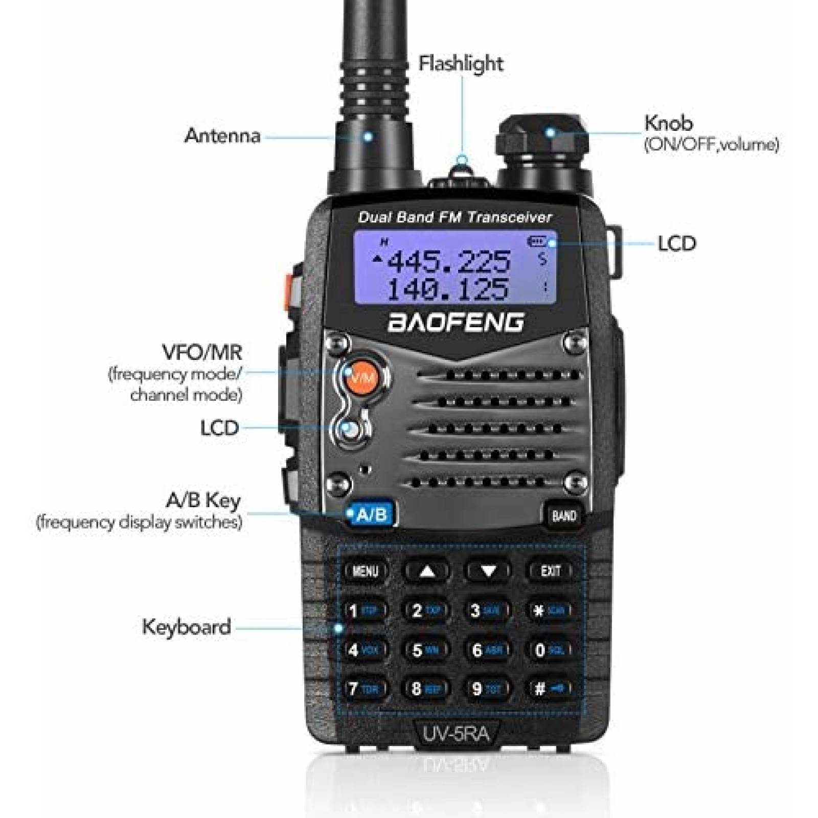Radio Walkie Talkie BAOFENG UV-5R de 2100 mAh -Negro