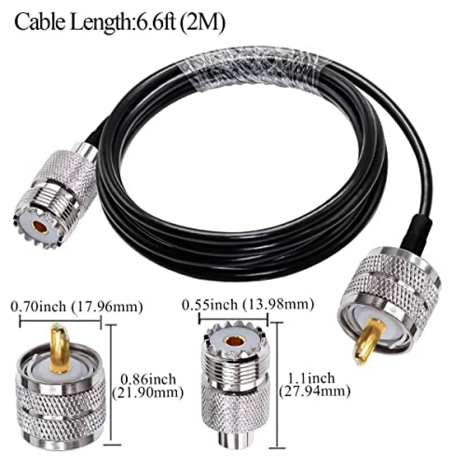 Cable UHF TUOLNK PL259 RG58 de 6.6ft macho a hembra -Negro