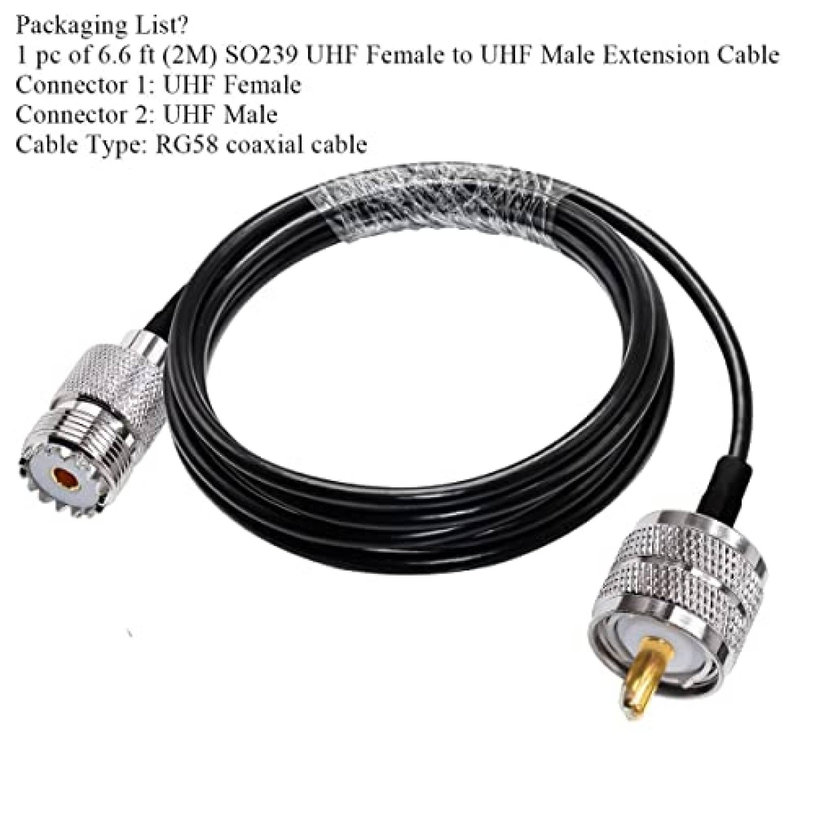 Cable UHF TUOLNK PL259 RG58 de 6.6ft macho a hembra -Negro