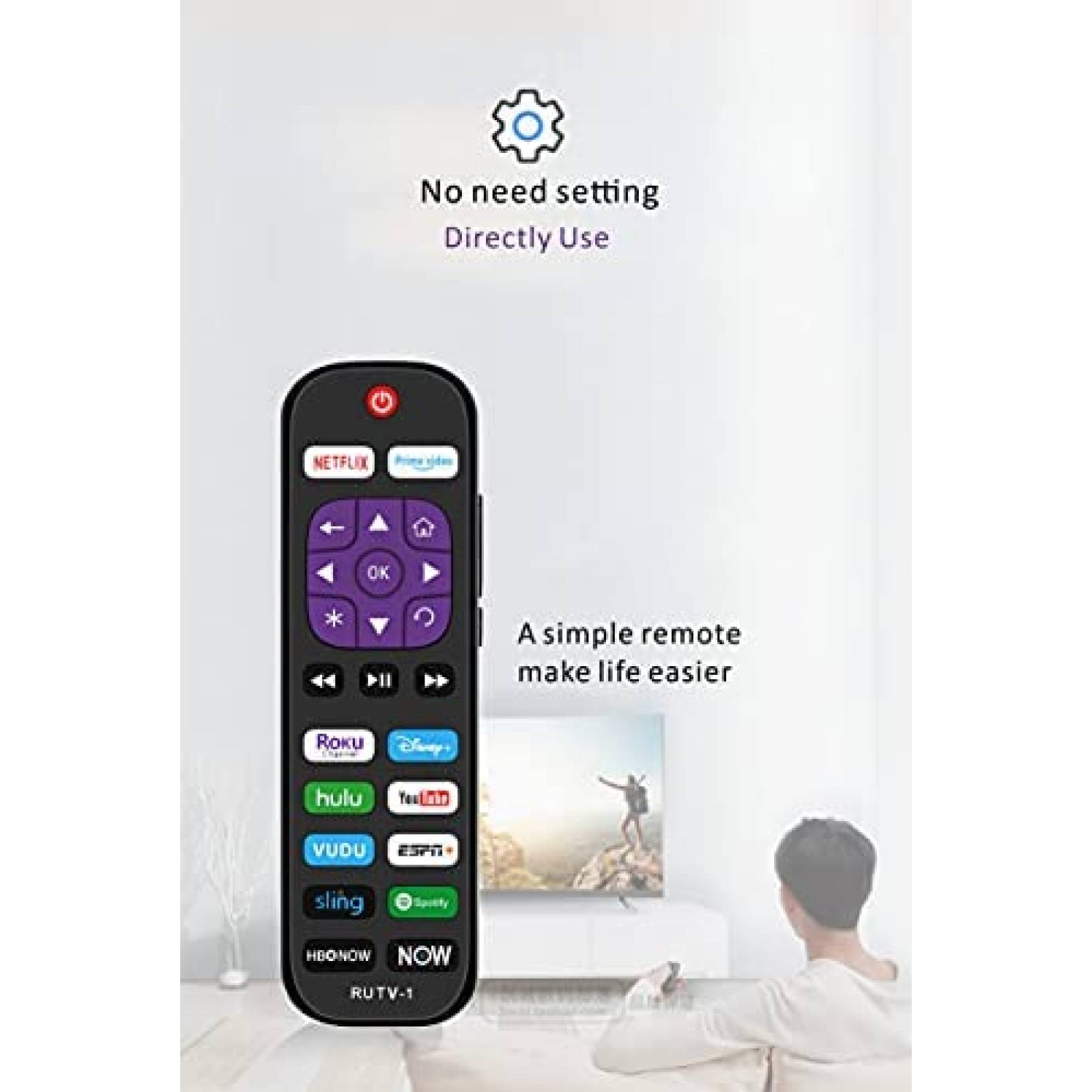Control Remoto Alizen para Roku TV de 12 Atajos -Negro