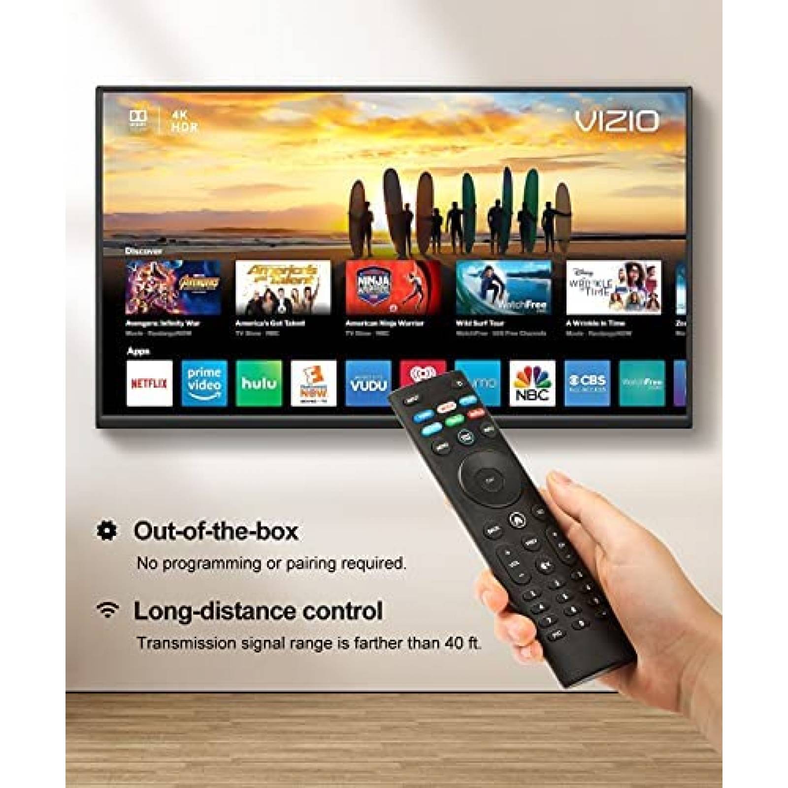 Control Remoto Vtinvan para VIZIO D-Series Smart TV -Negro
