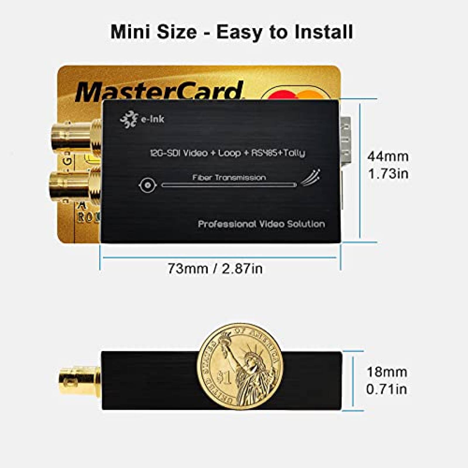 Mini conversor de fibra SDI E-link 12G 60Hz -Negro