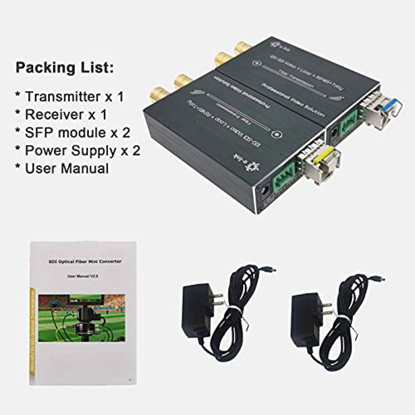 Mini conversor de fibra SDI E-link 12G 60Hz -Negro