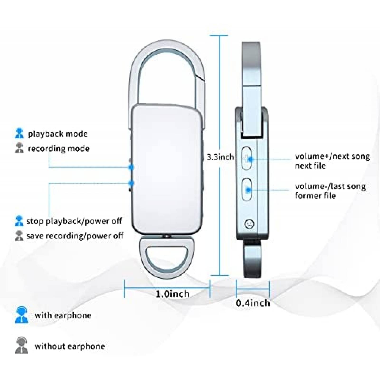 Grabador Voz seanme 64GB Reduccion Ruido Metal Llavero -Gris