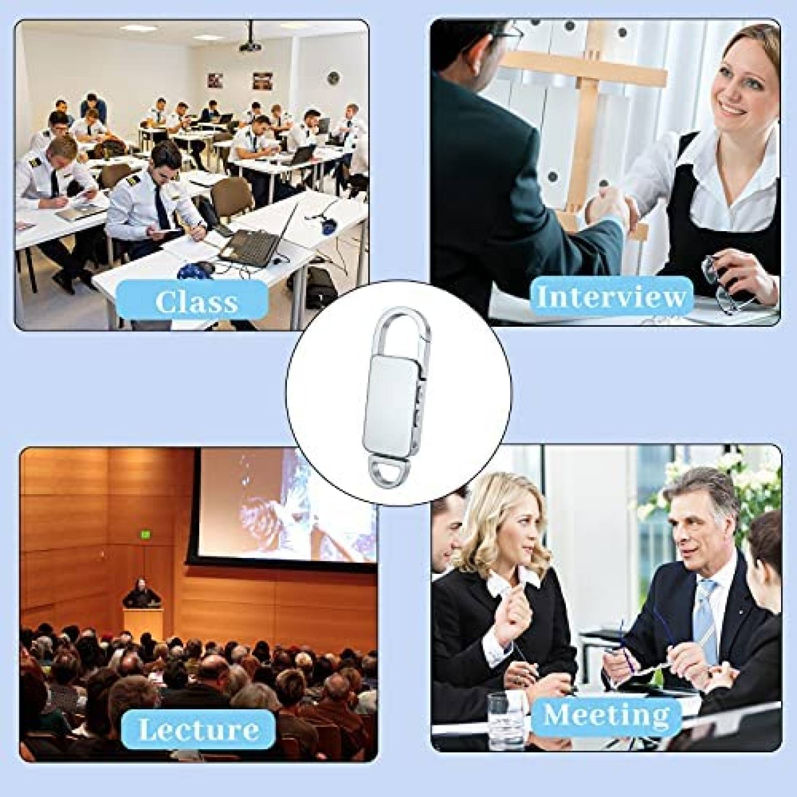 Grabador Voz seanme 64GB Reduccion Ruido Metal Llavero -Gris