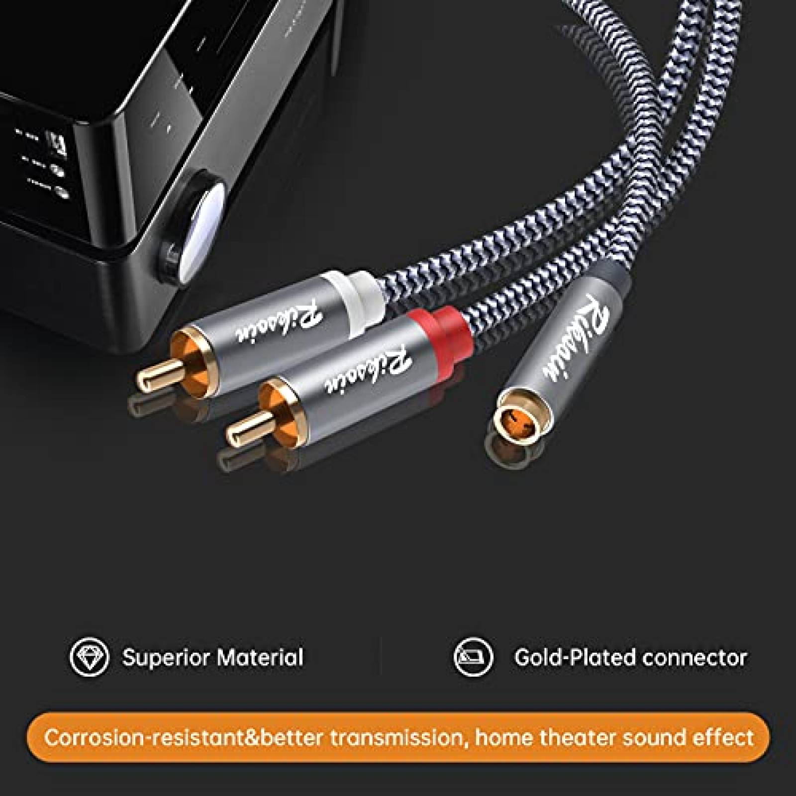 Cable 2 RCA macho a audio hembra RIKSOIN 3.5mm -Gris