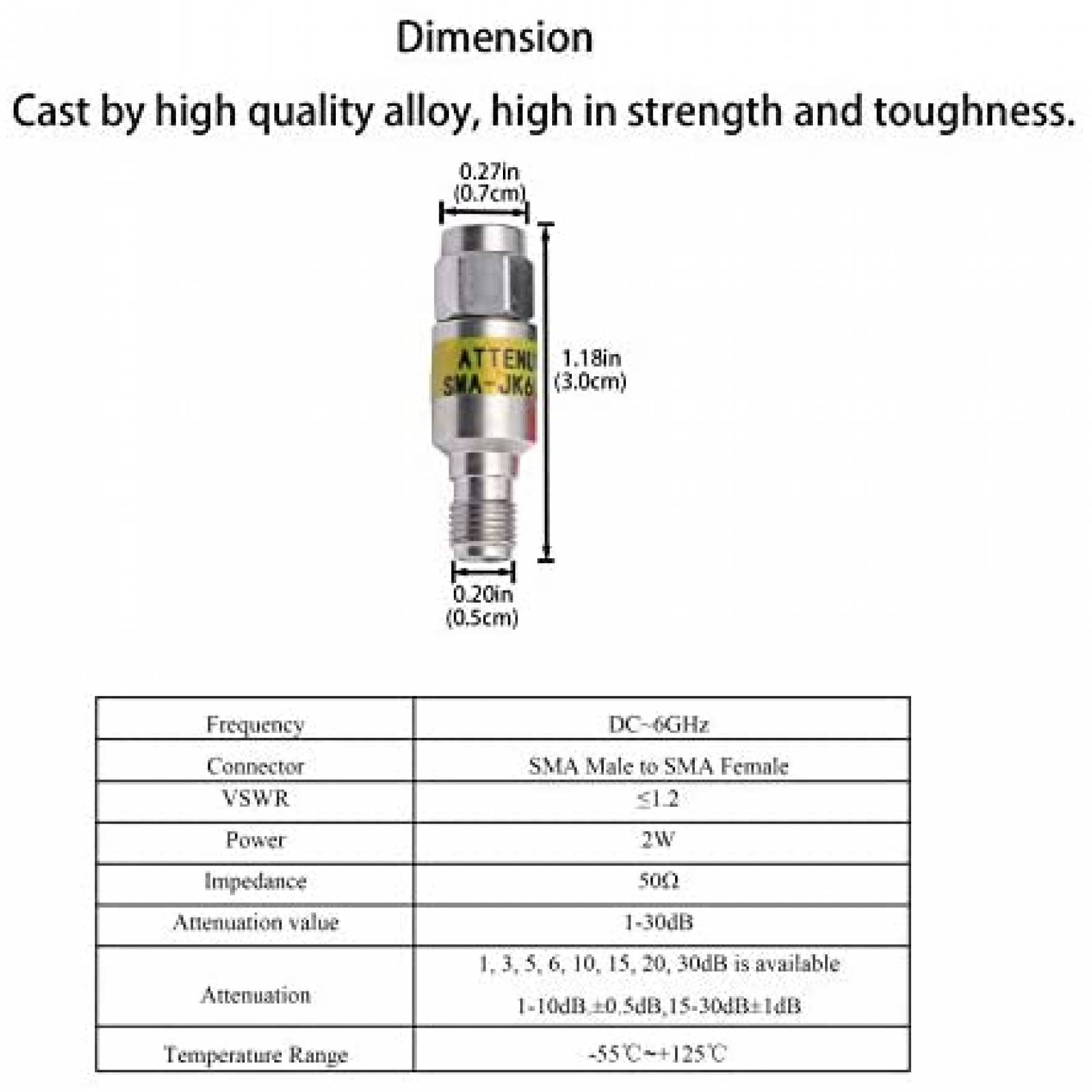 Atenuador ZDTECH 10dB DC a 6.0GHz 50Ohm 2W coaxial RF