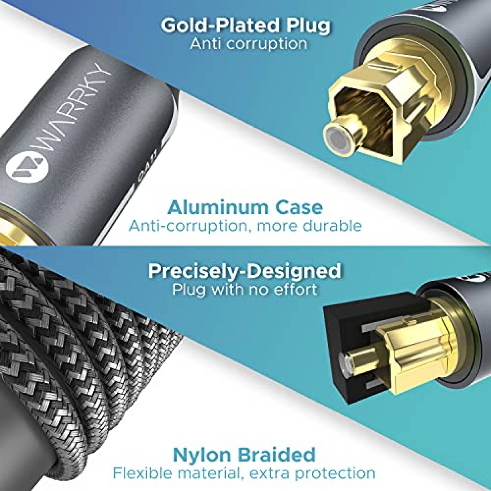 Cable optico de audio WARRKY de 5.9ft de fibra optica -Gris