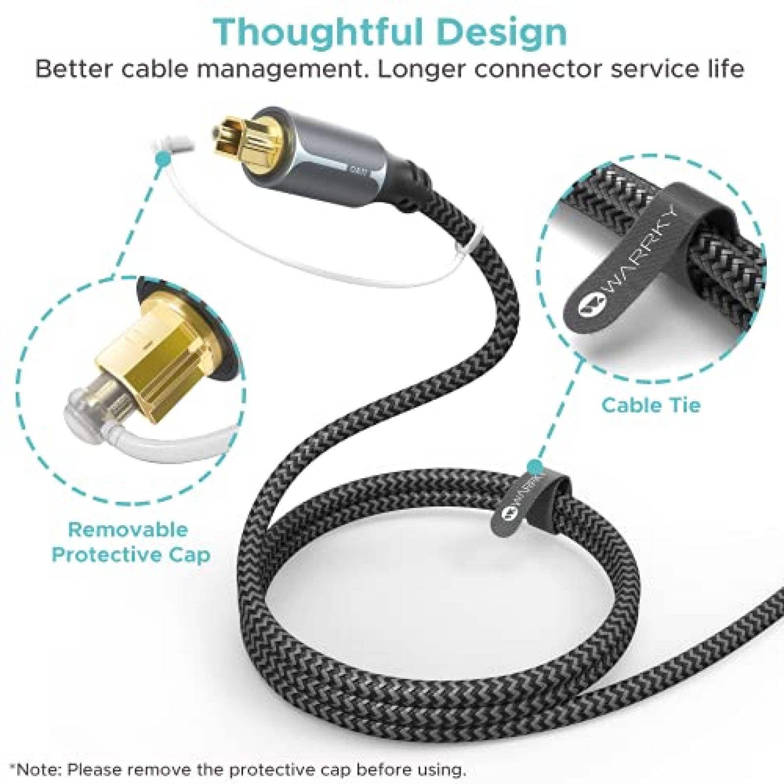 Cable optico de audio WARRKY de 5.9ft de fibra optica -Gris