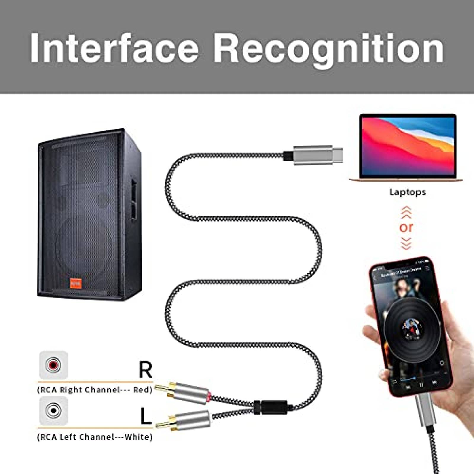 Cable Audio Adusc AB15 RCA 6.6pies Auxiliar Divisor -Gris