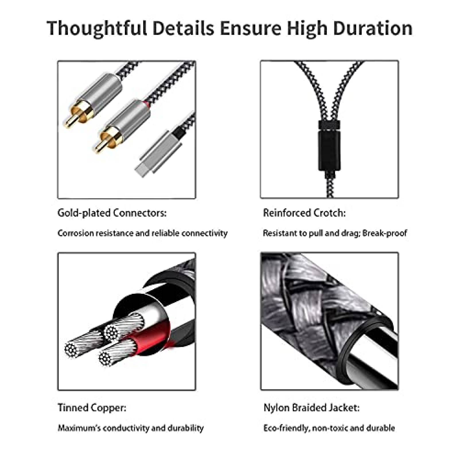 Cable Audio Adusc AB15 RCA 6.6pies Auxiliar Divisor -Gris