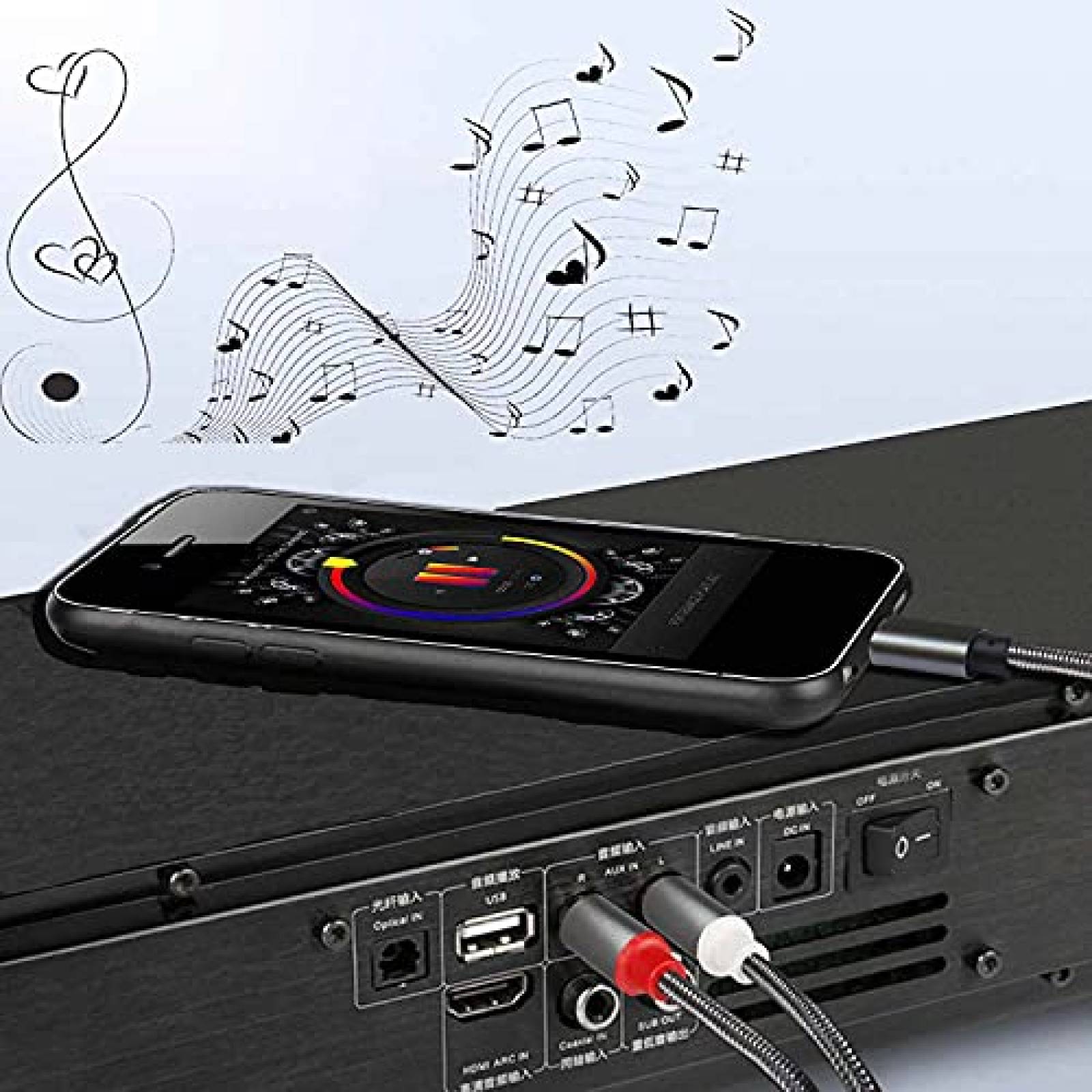 Cable Audio Adusc AB15 RCA 6.6pies Auxiliar Divisor -Gris