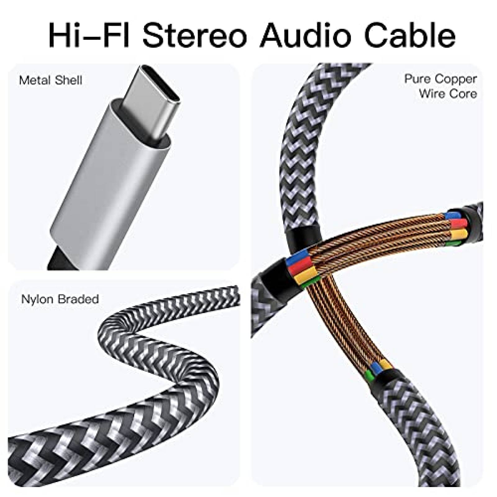 Cable de Audio Jcally USB C a RCA Dual de 20 Pies -Gris