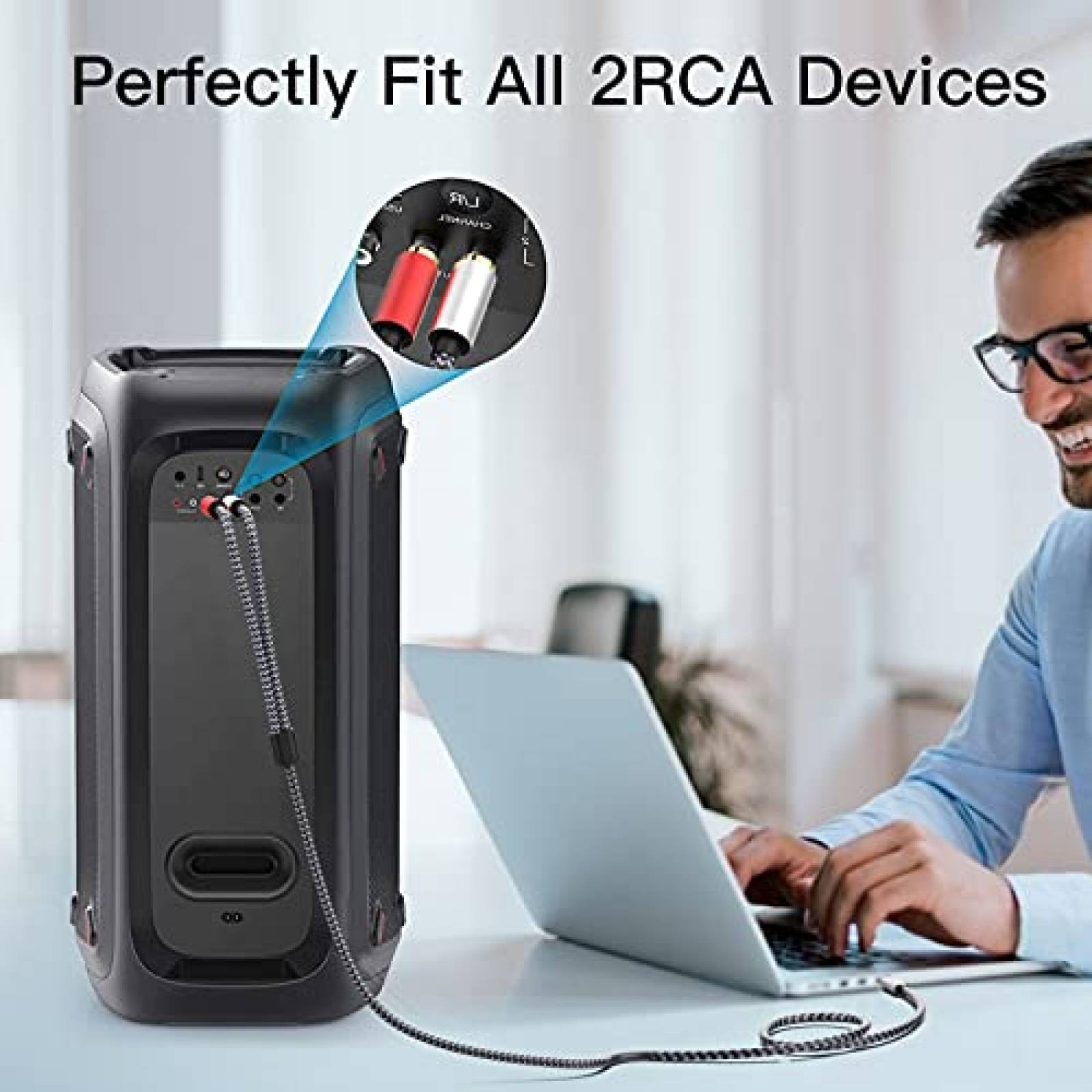 Cable de Audio Jcally USB C a RCA Dual de 20 Pies -Gris