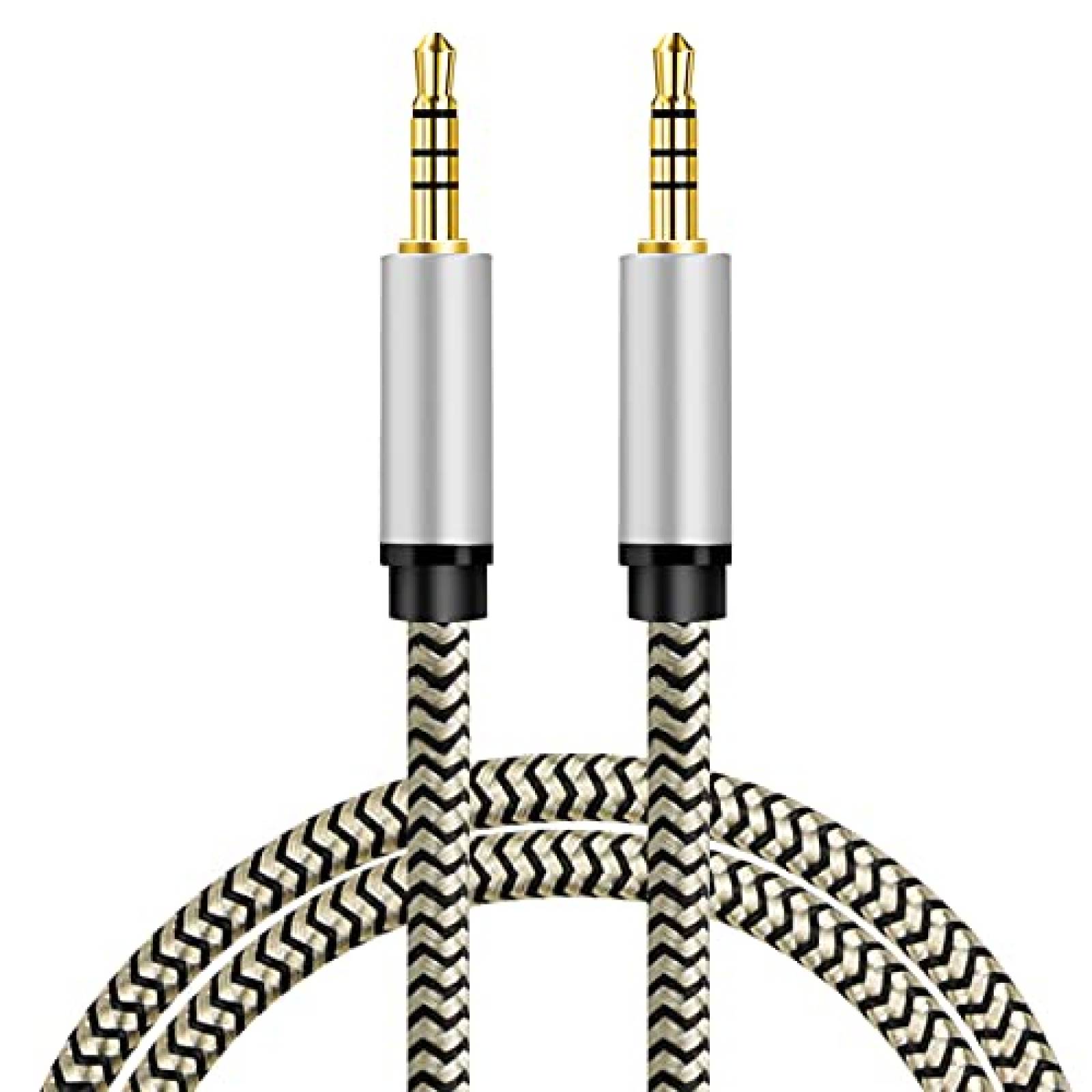 Cable audio aux 3.5mm Tanprmee TRRS 20ft de nylon -Blanco