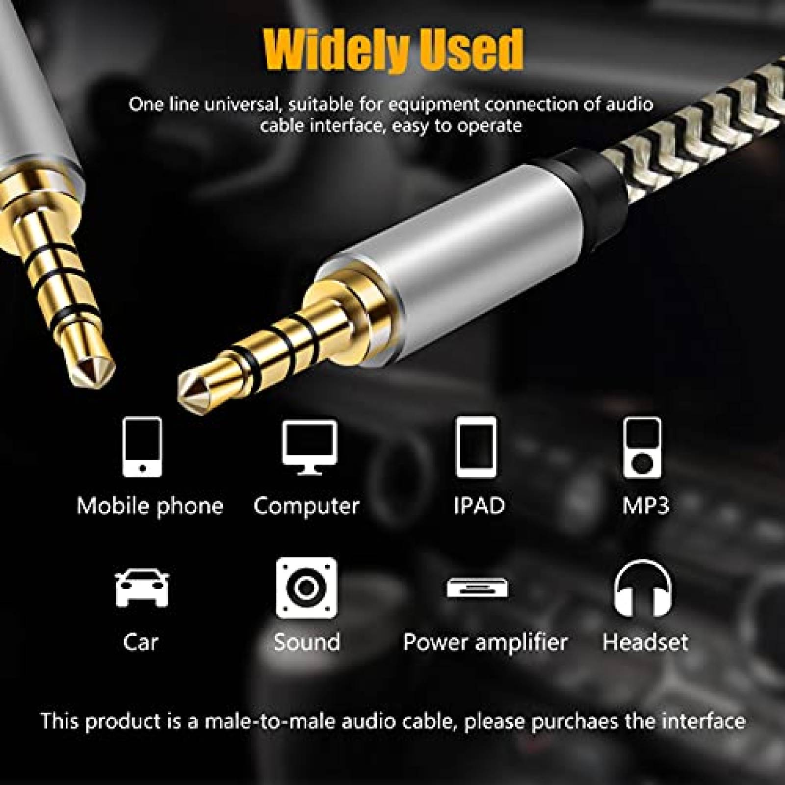 Cable audio aux 3.5mm Tanprmee TRRS 20ft de nylon -Blanco