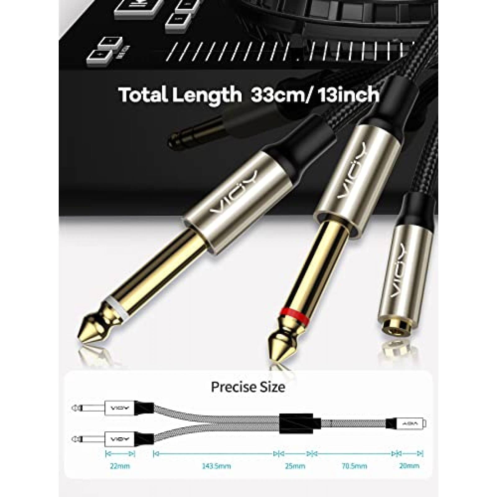 Cable de Audio VIOY 3.5mm a 6.3mm Dual de 35cm -Negro