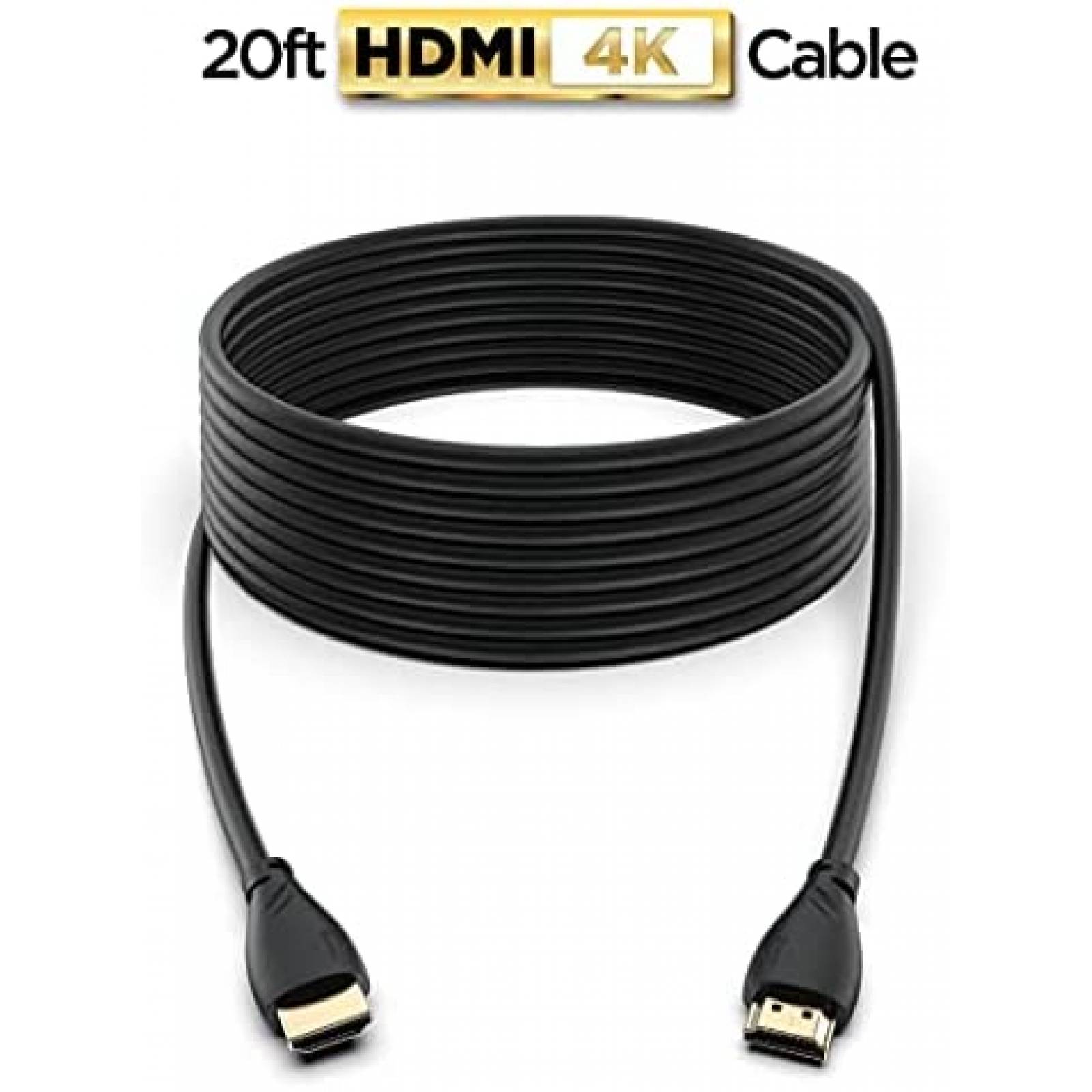 Cable HDMI PowerBear 4K de 20 pies de alta velocidad -Negro