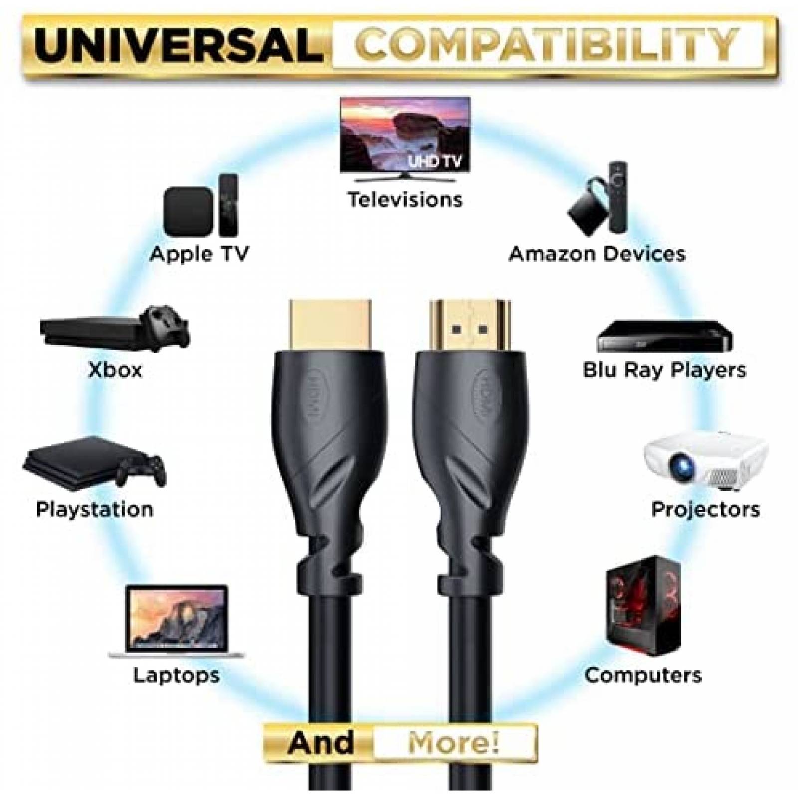 Cable HDMI PowerBear 4K de 20 pies de alta velocidad -Negro