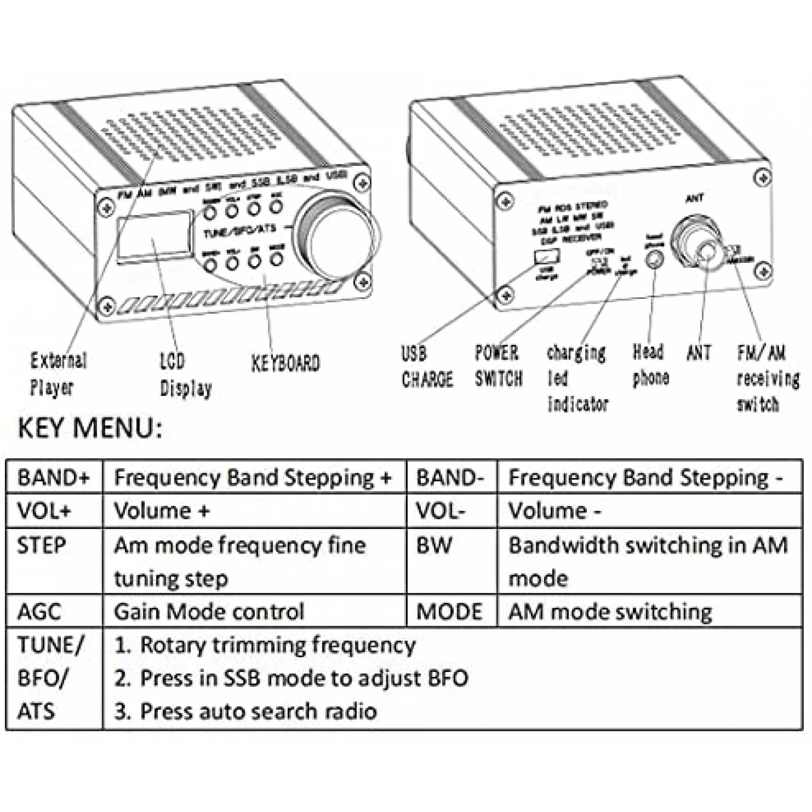 Radio TecMad Si4732 con FM AM 3.6 V 20 metros -Negro