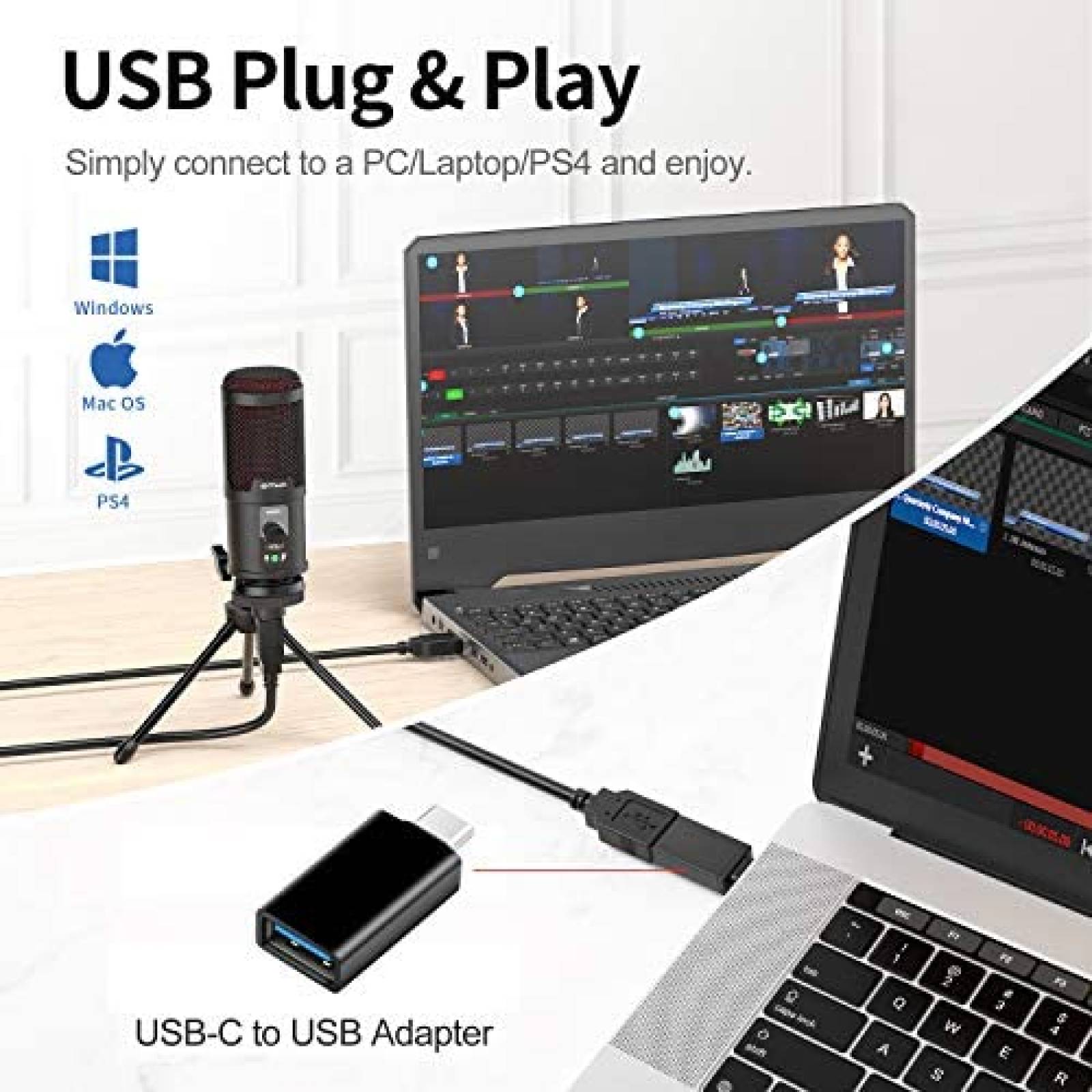 Microfono USB OTHA de 192KHZ/24bit con Soporte -Negro