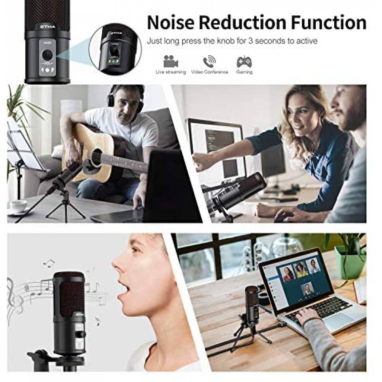 Microfono USB OTHA de 192KHZ/24bit con Soporte -Negro