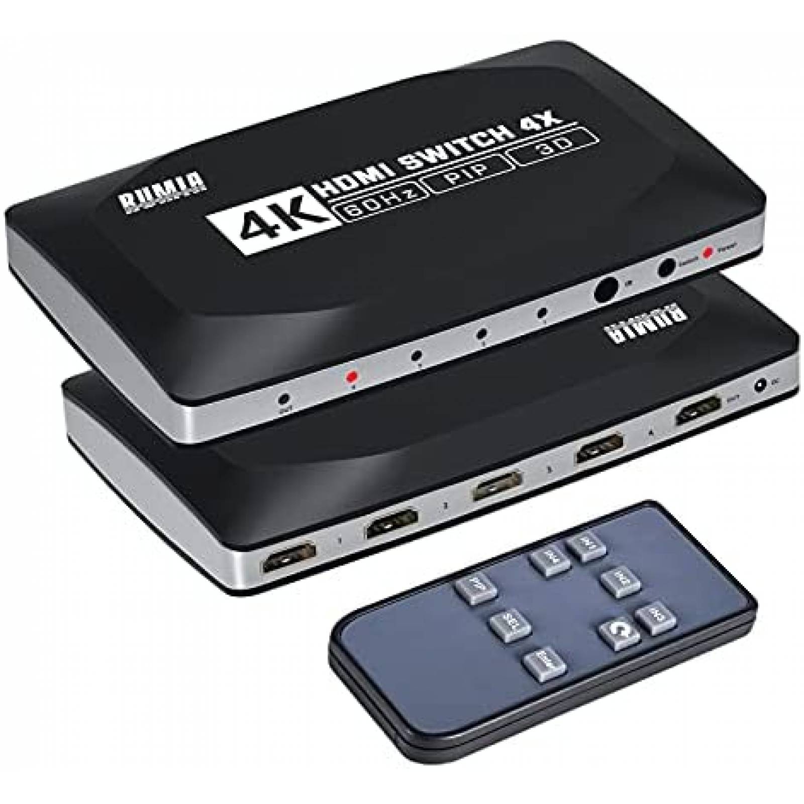 Switch RUMIA de 4 Puertos HDMI 2.0 4K con Control -Negro