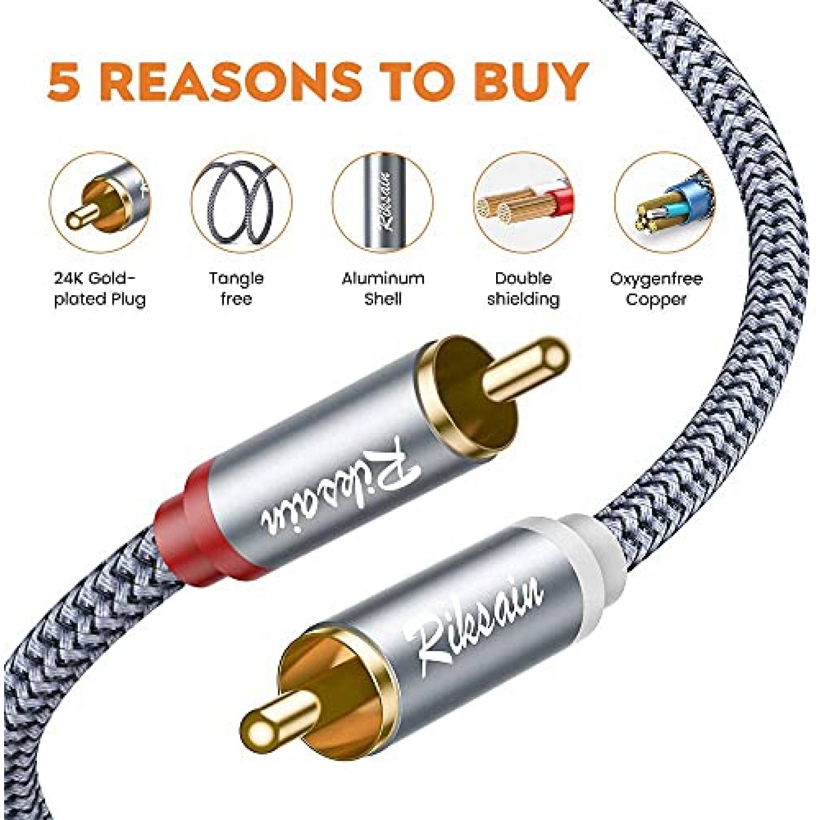 Cable RIKSOIN 2 Pzs RCA hembra a 2RCA macho -Plateado