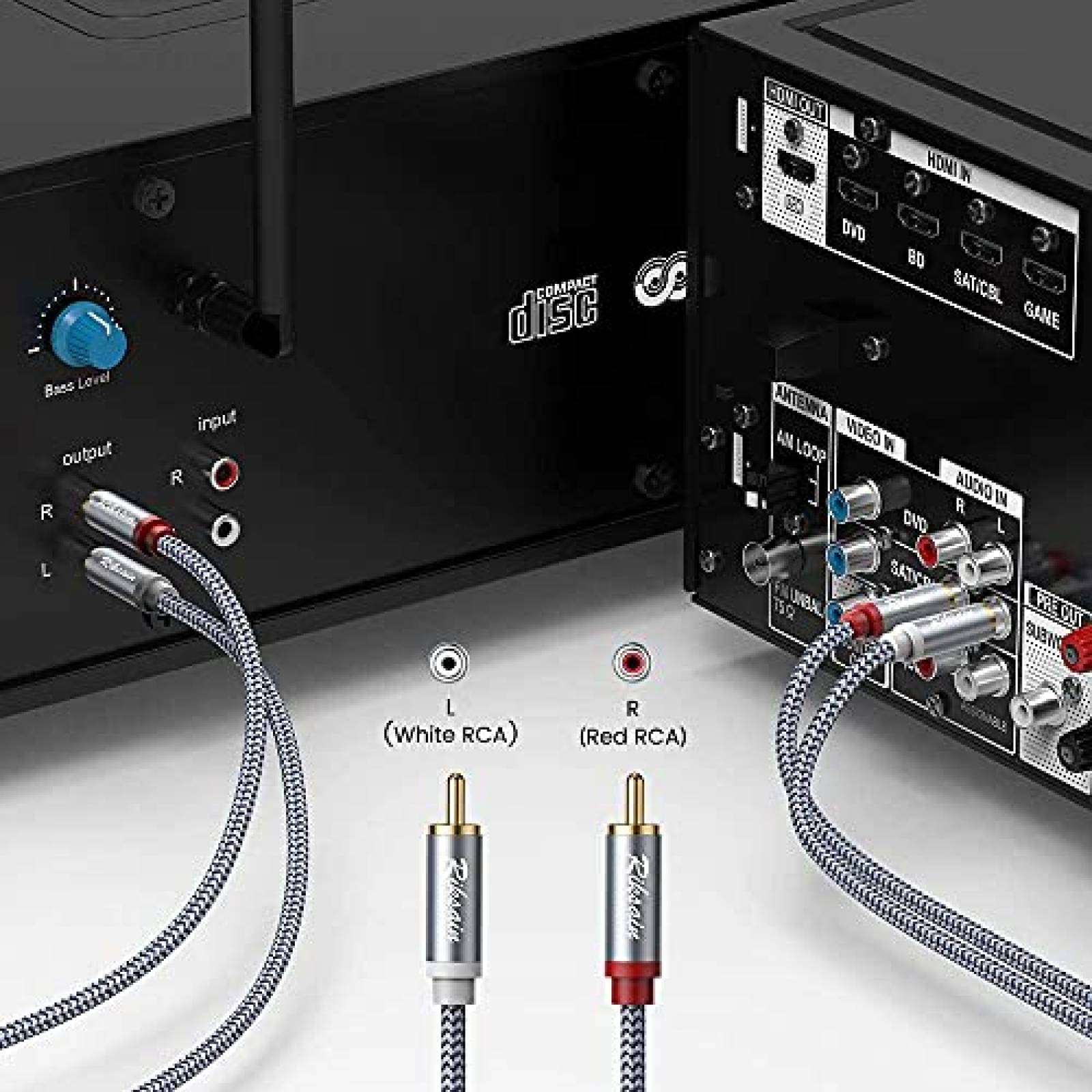 Cable RIKSOIN 2 Pzs RCA hembra a 2RCA macho -Plateado