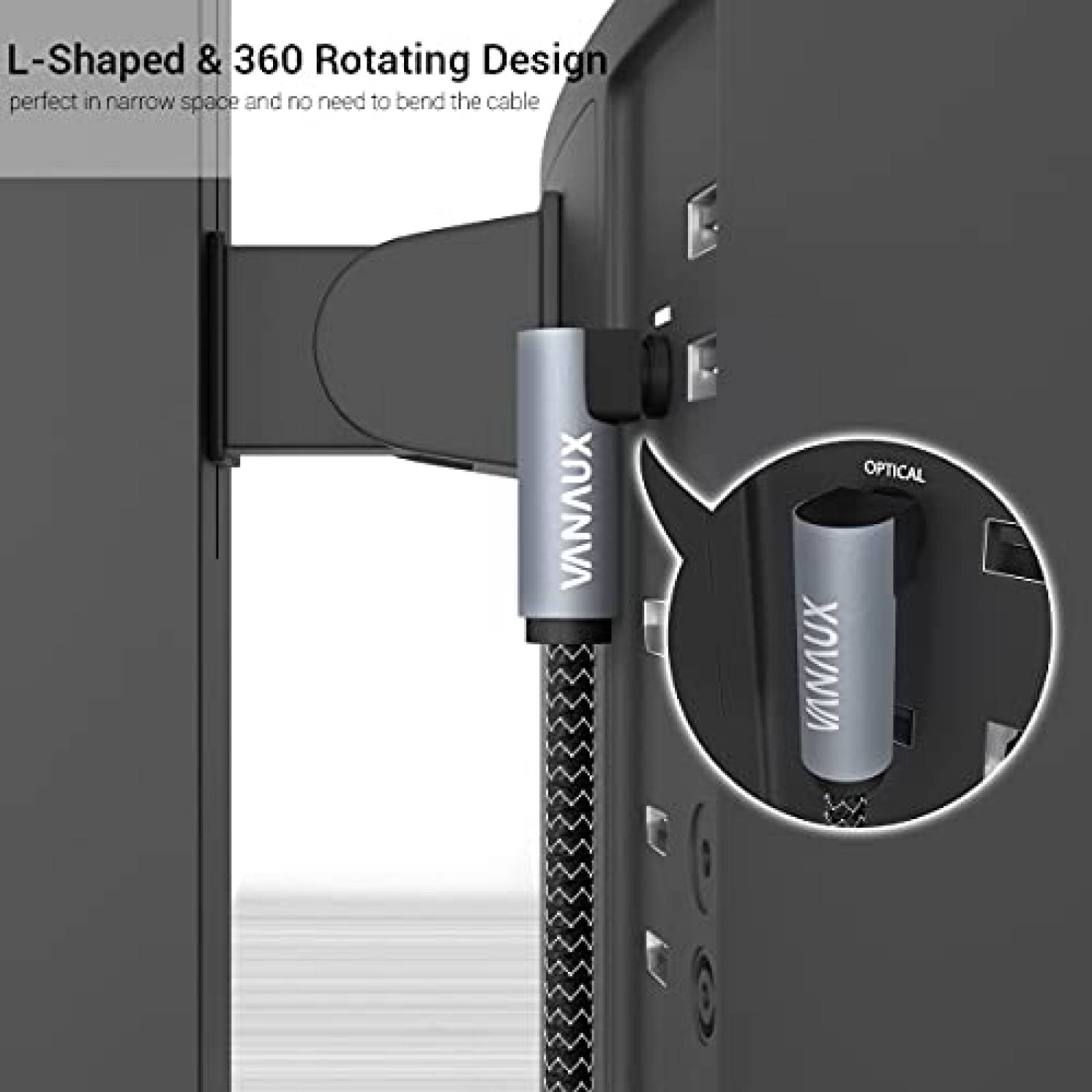 Cable optico dual de 90 grados VANAUX SPDIF de audio digital
