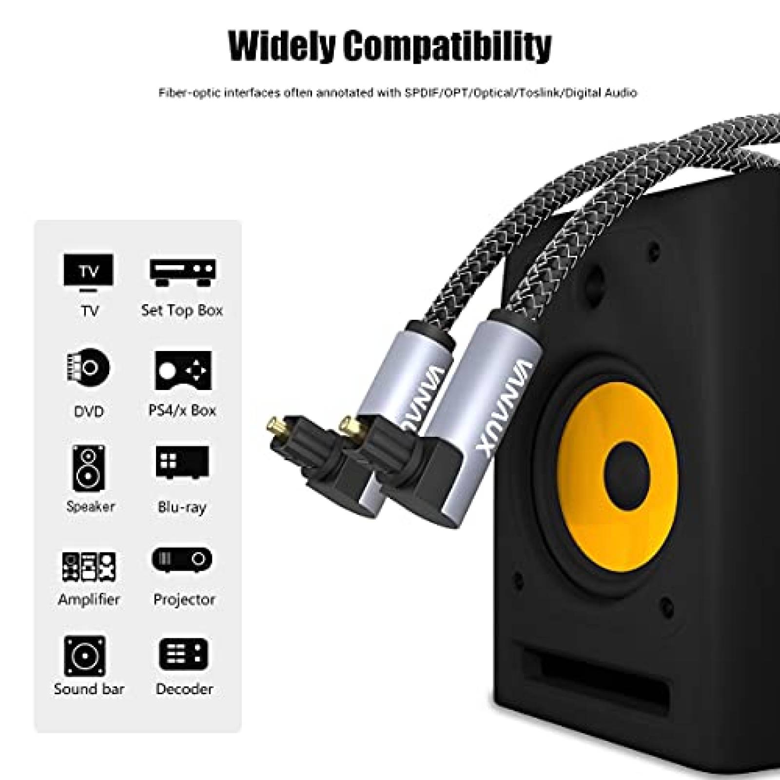 Cable optico dual de 90 grados VANAUX SPDIF de audio digital