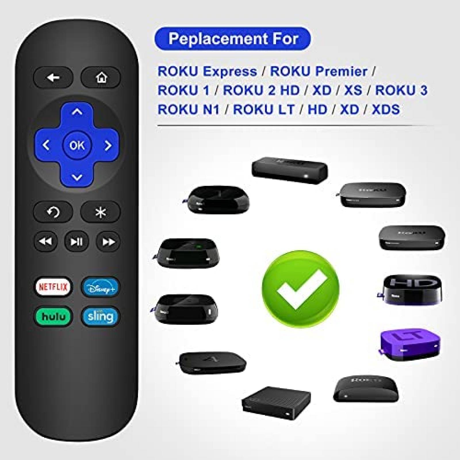 Control Remoto OMAIC Compatible Con Roku 1/2/3/4 -Negro