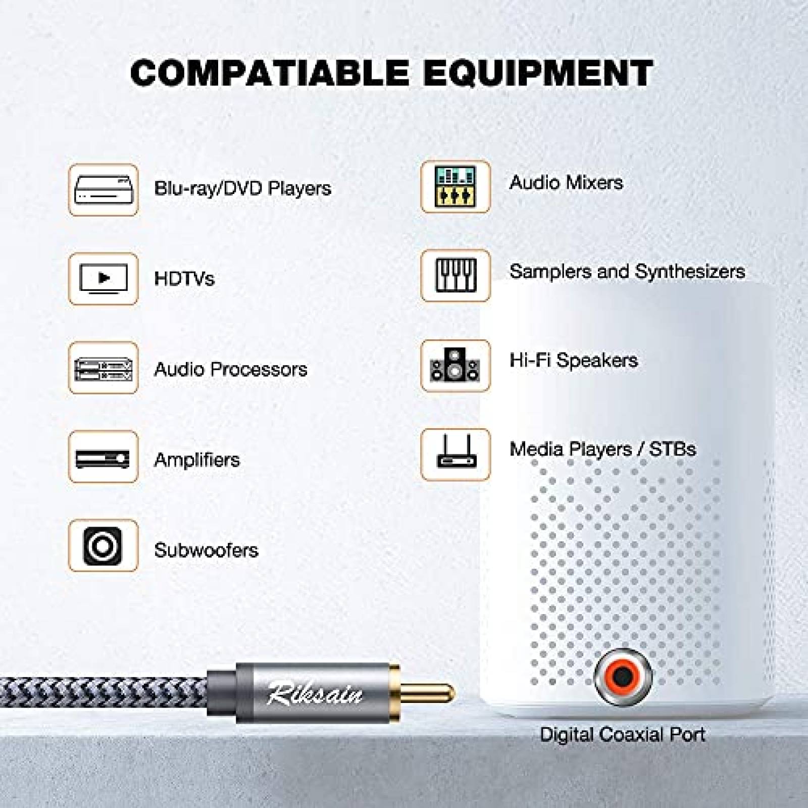 Cable Divisor RCA RIKSOIN Nylon Audio Subwoofer -Gris