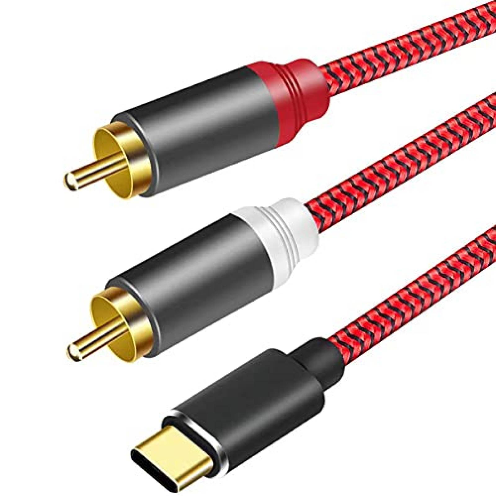 Cable Nitissst De Audio USB Tipo C a 2 RCA 3 ft -Rojo