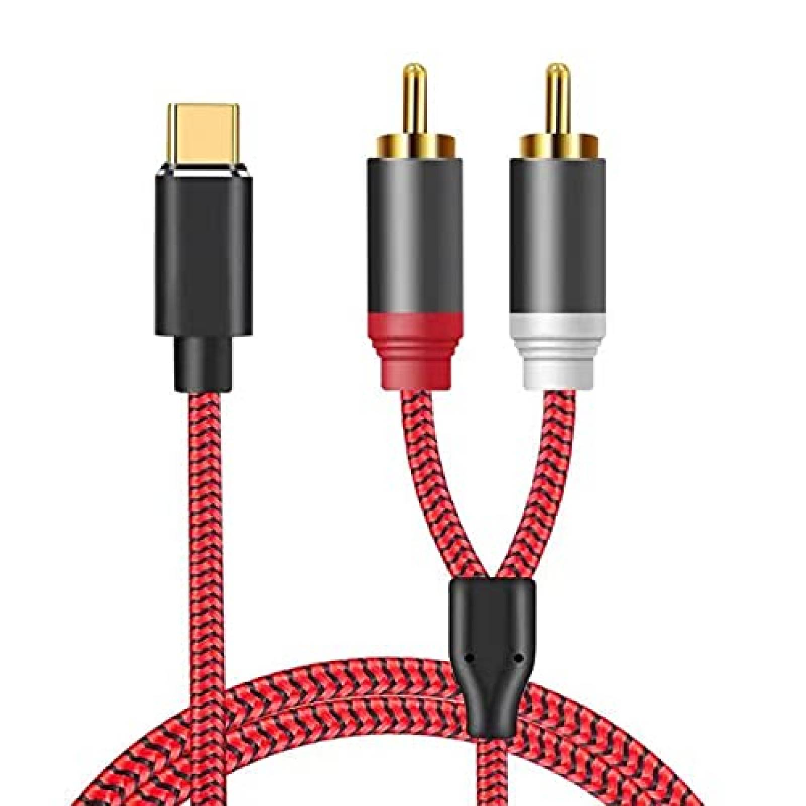 Cable Nitissst De Audio USB Tipo C a 2 RCA 3 ft -Rojo